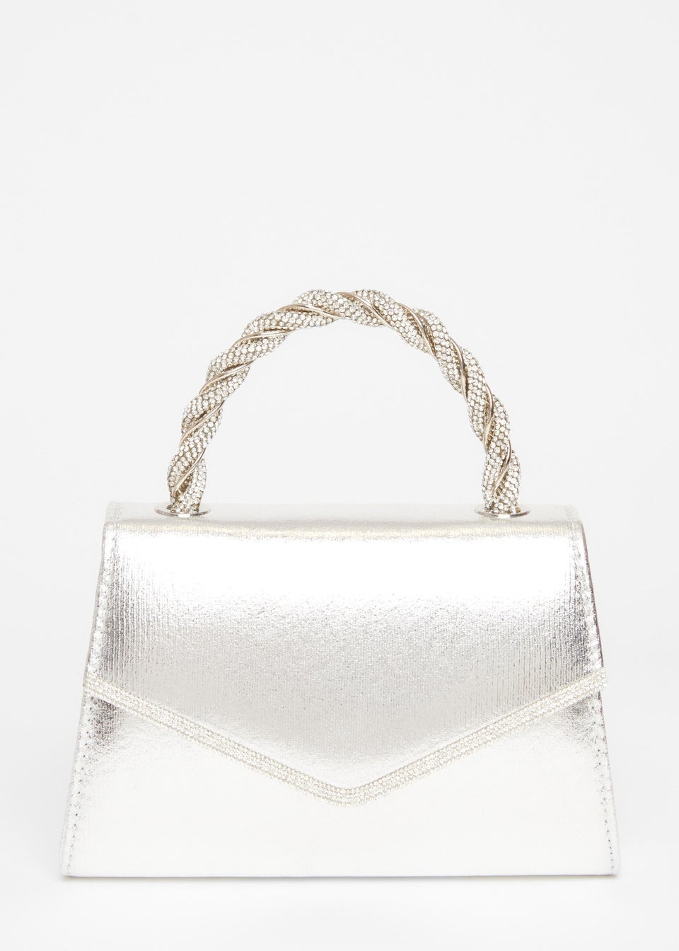 Quiz Silver Diamante Twist Top Handle Bag