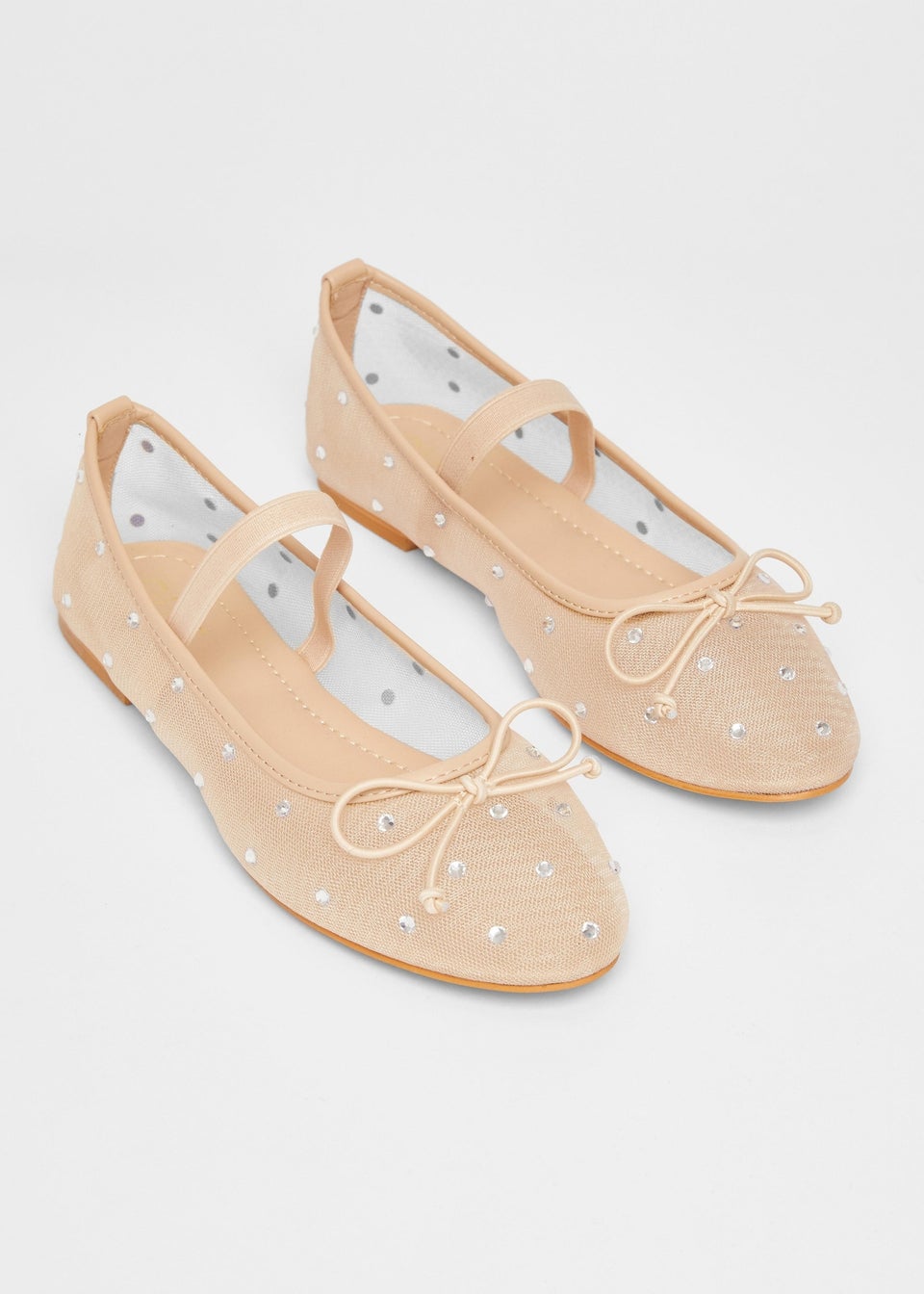Quiz Natural Mesh Diamante Bow Pumps