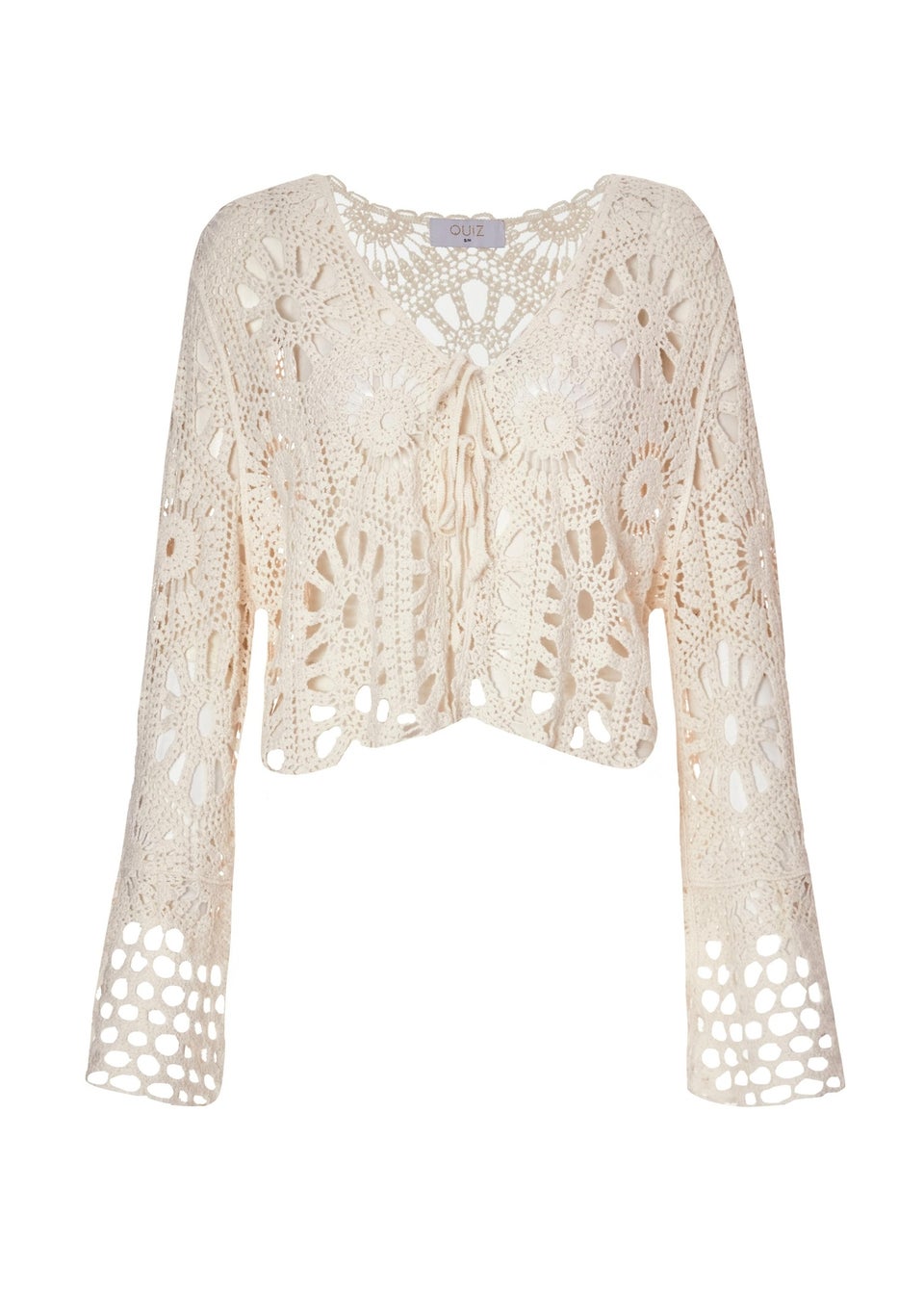 Quiz Stone Crochet Tie Front Cardigan