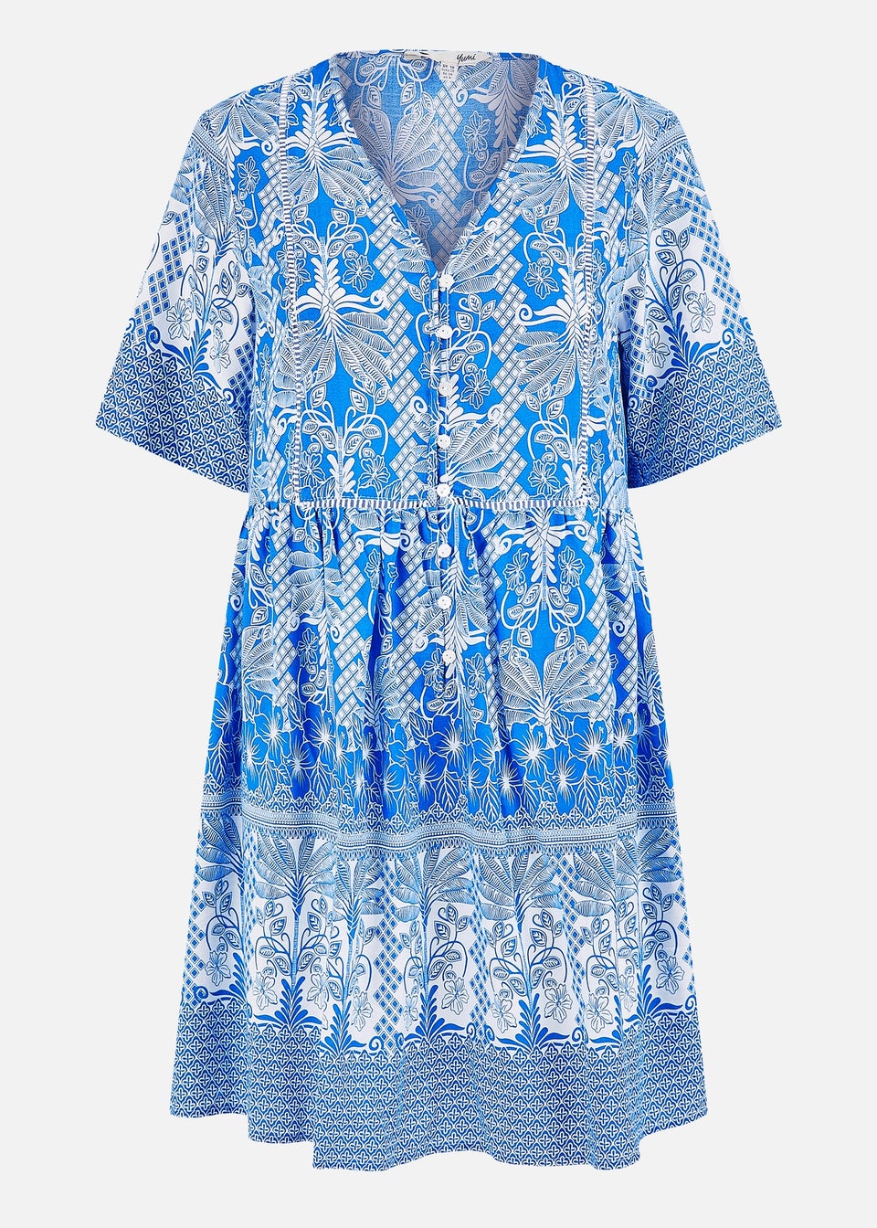 Yumi Blue Viscose Palm Relaxed Tunic