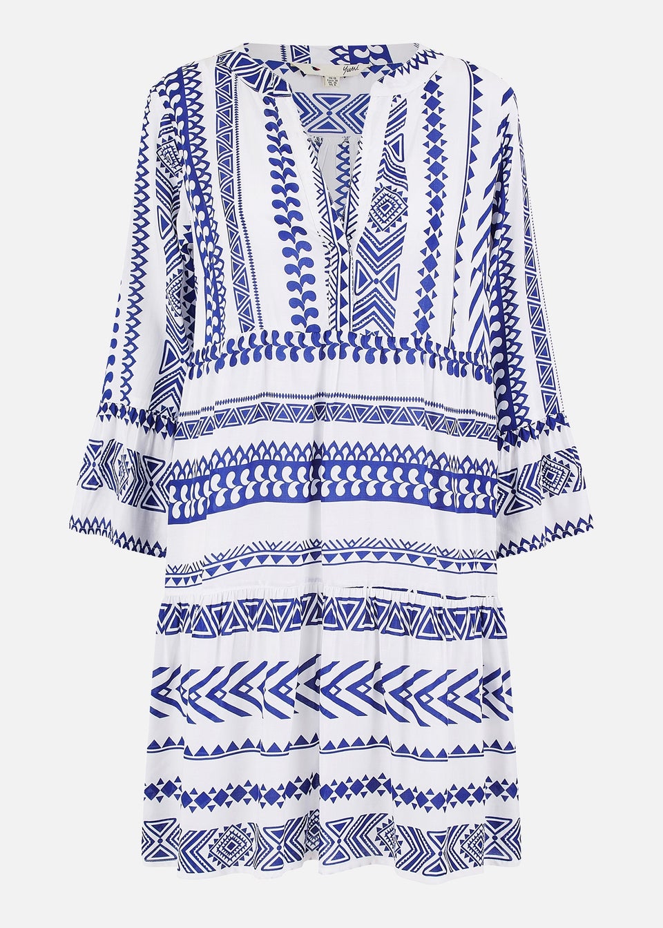 Yumi Blue Tencel Geo Stripe Print Beach Tunic