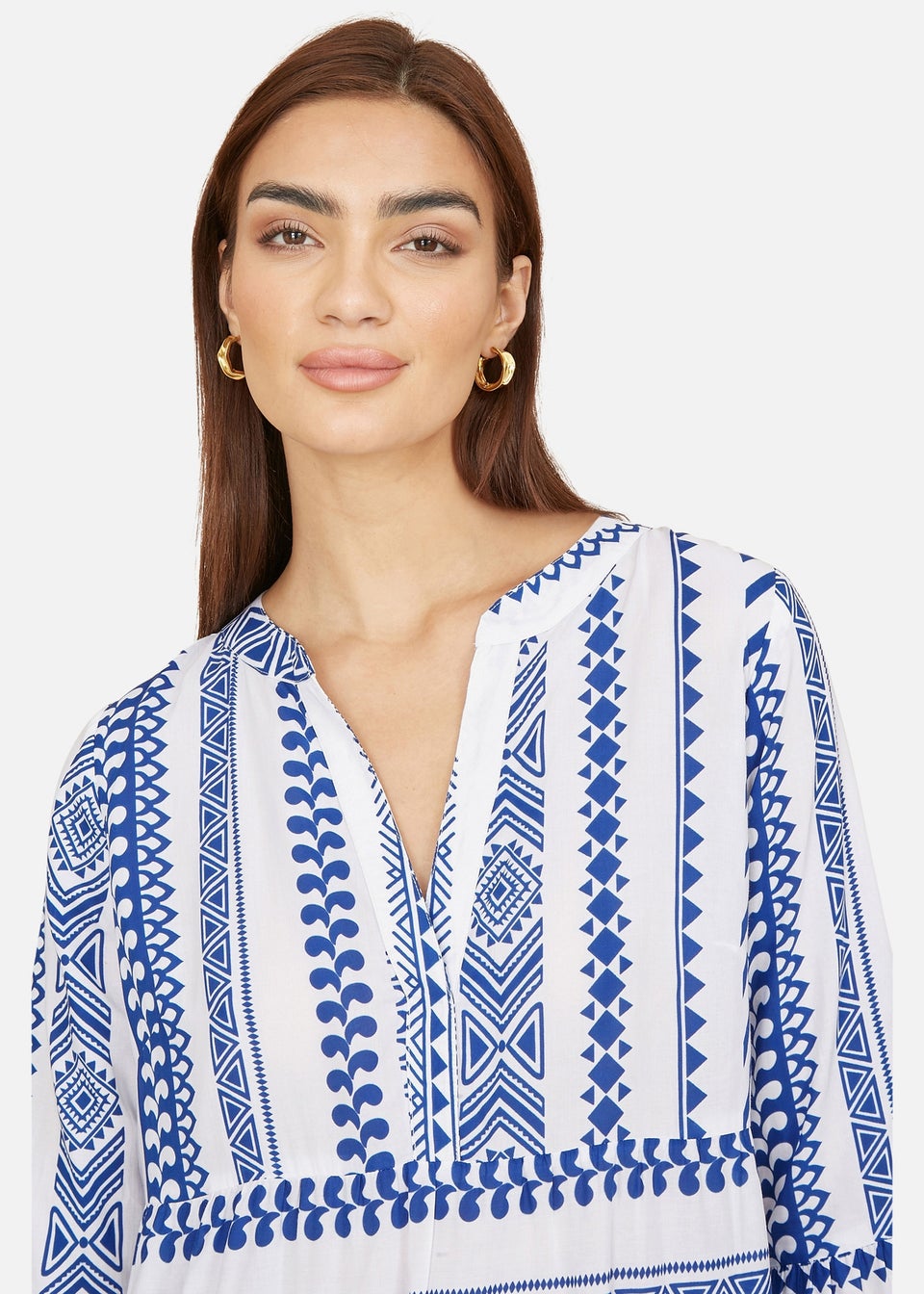 Yumi Blue Tencel Geo Stripe Print Beach Tunic