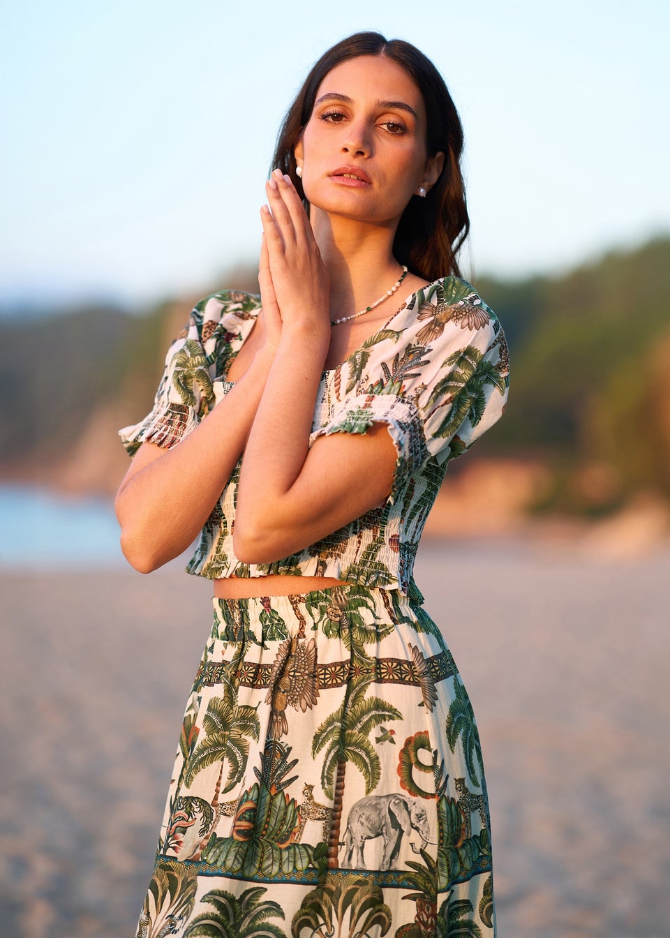 Yumi White Cotton Voile Safari Ruched Crop Top