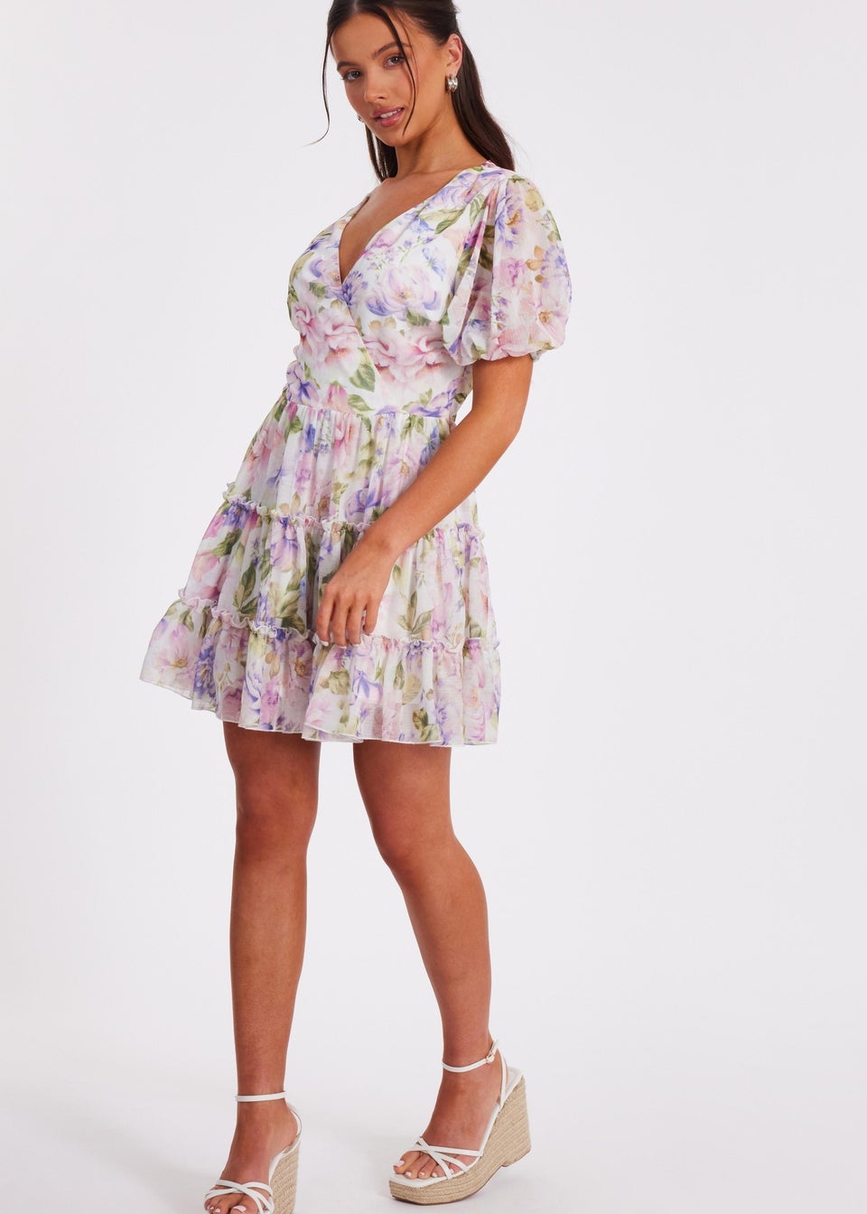 Quiz Multi Petite Frill Skater Dress
