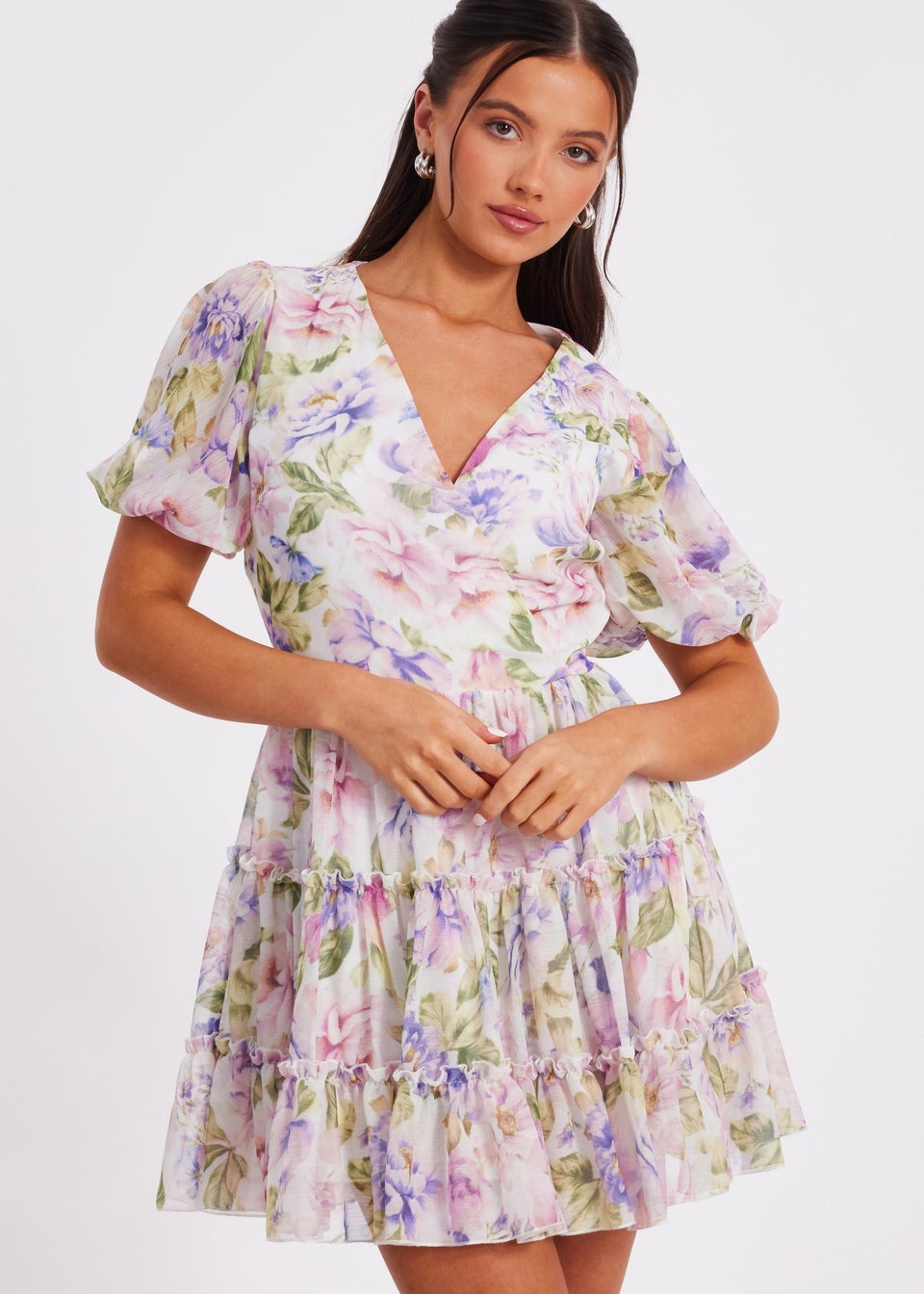 Quiz Multi Petite Frill Skater Dress