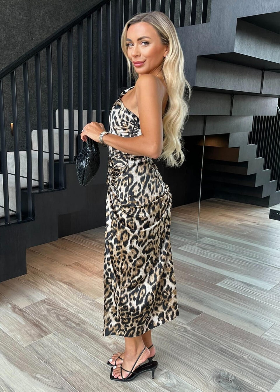 AX Paris Multi Leopard Print One Shoulder Knot Skirt Satin Midi Dress