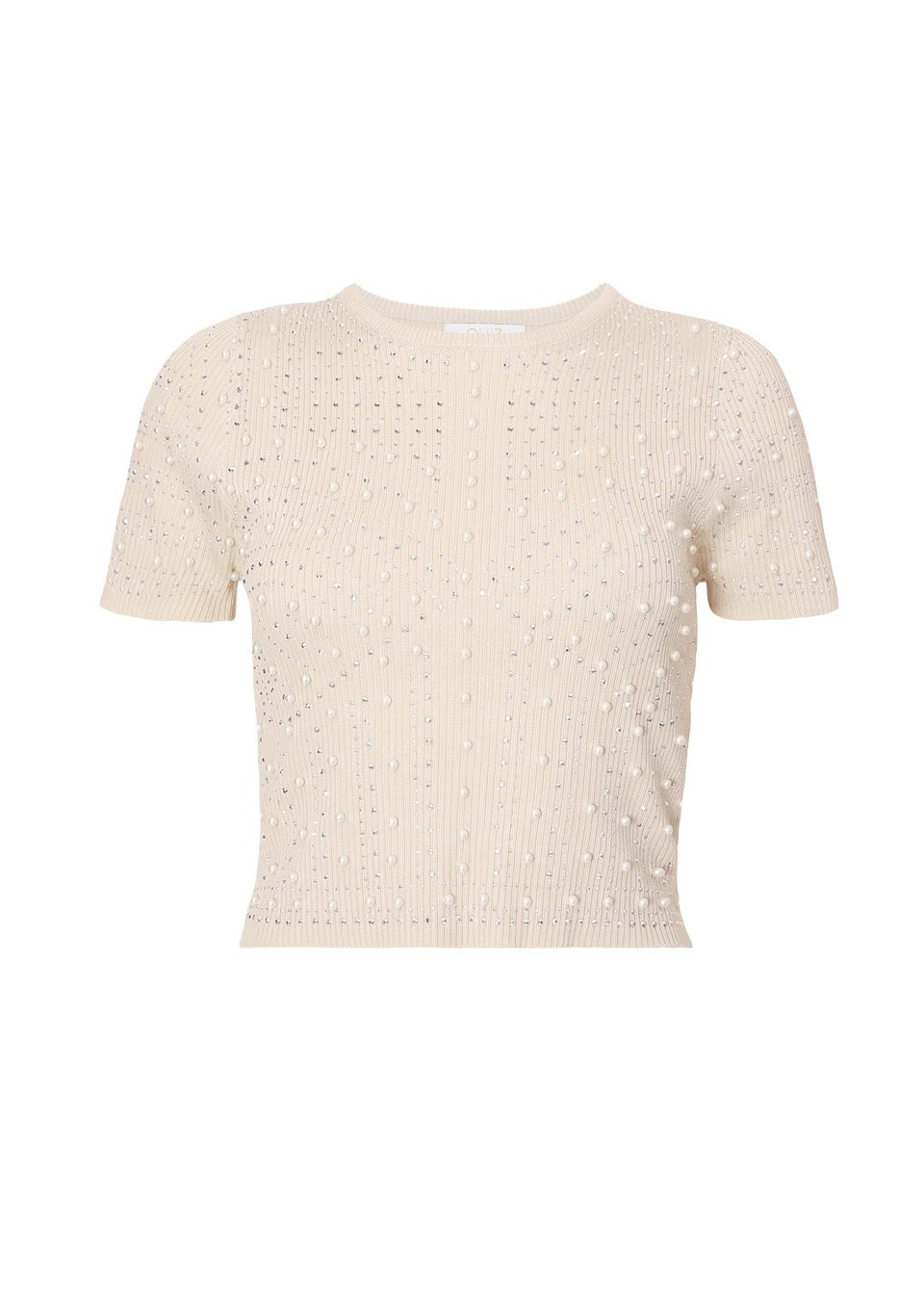 Quiz Stone Knit Embellished Crop Top