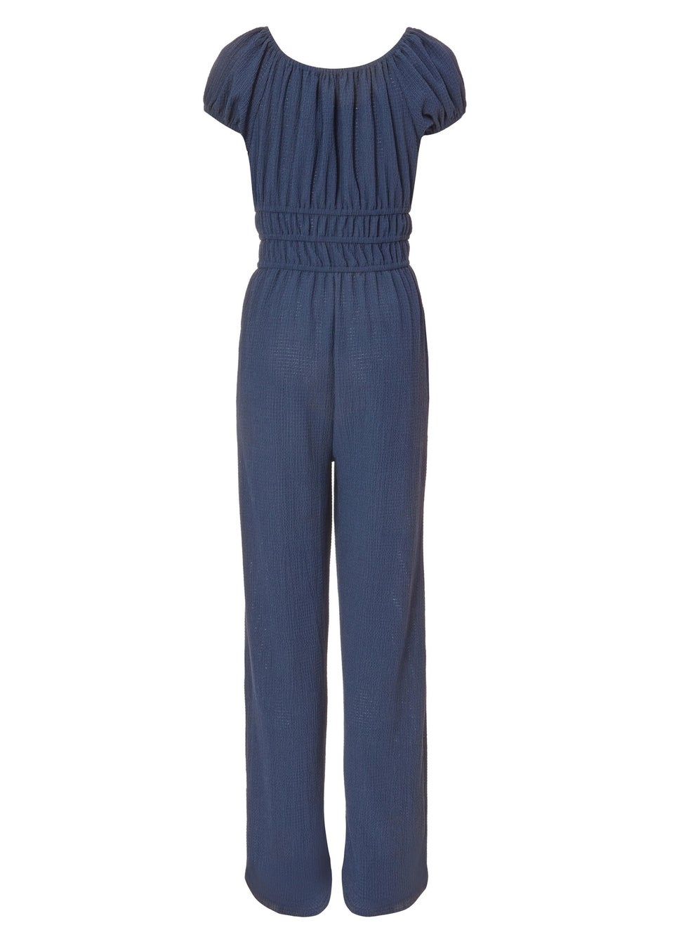Quiz Navy Textured Puff Sleeve Jumpsuit