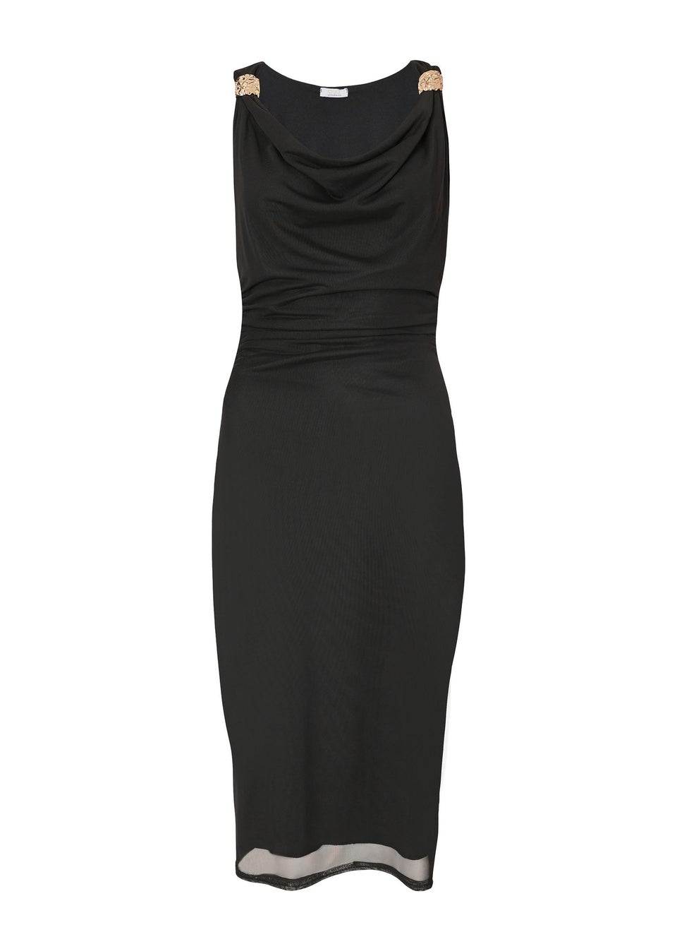 Quiz Black Mesh Buckle Detail Midi Dress