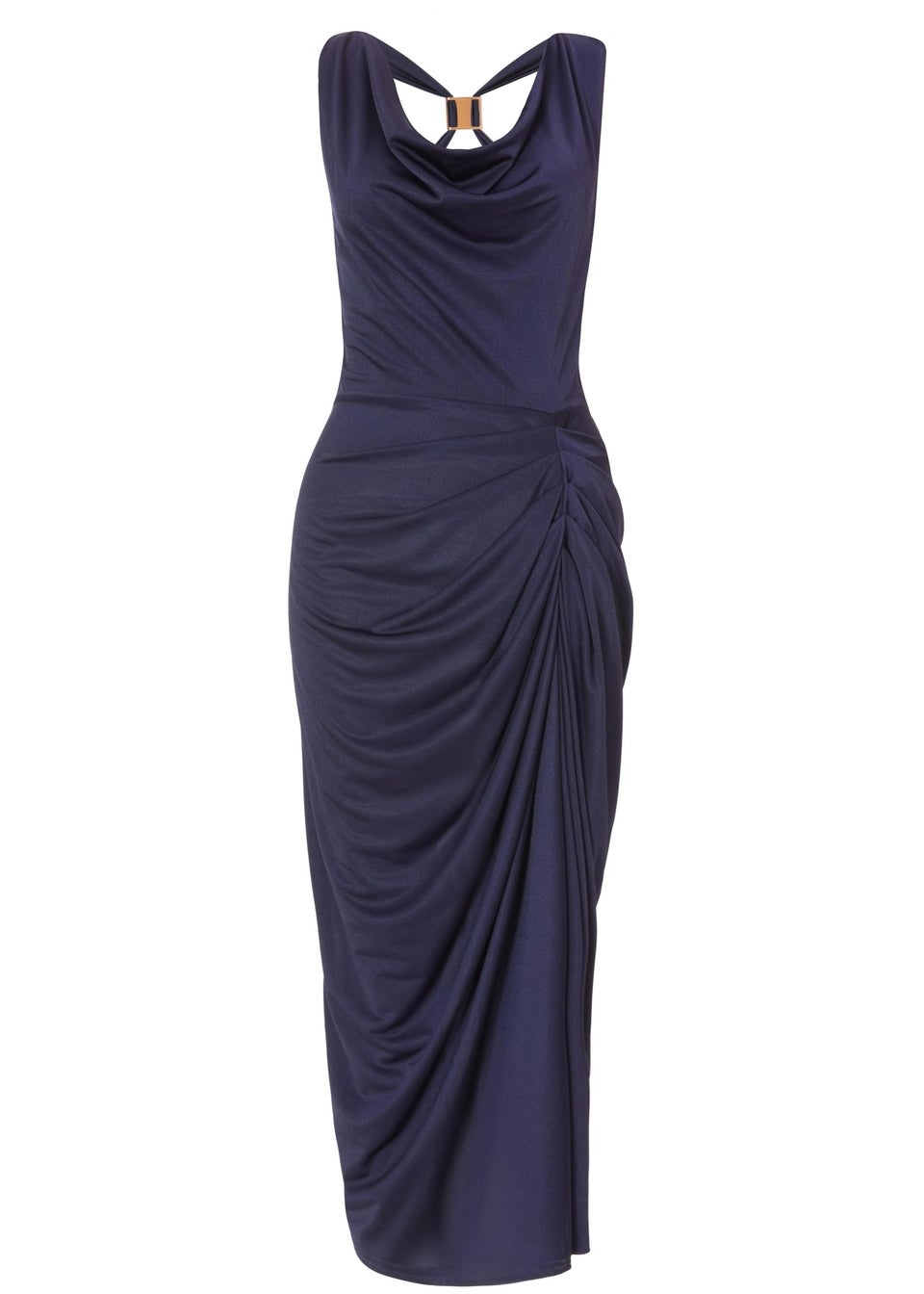 Quiz Navy Cowl Neck Midi Dress