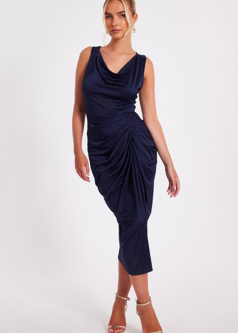 Quiz Navy Cowl Neck Midi Dress