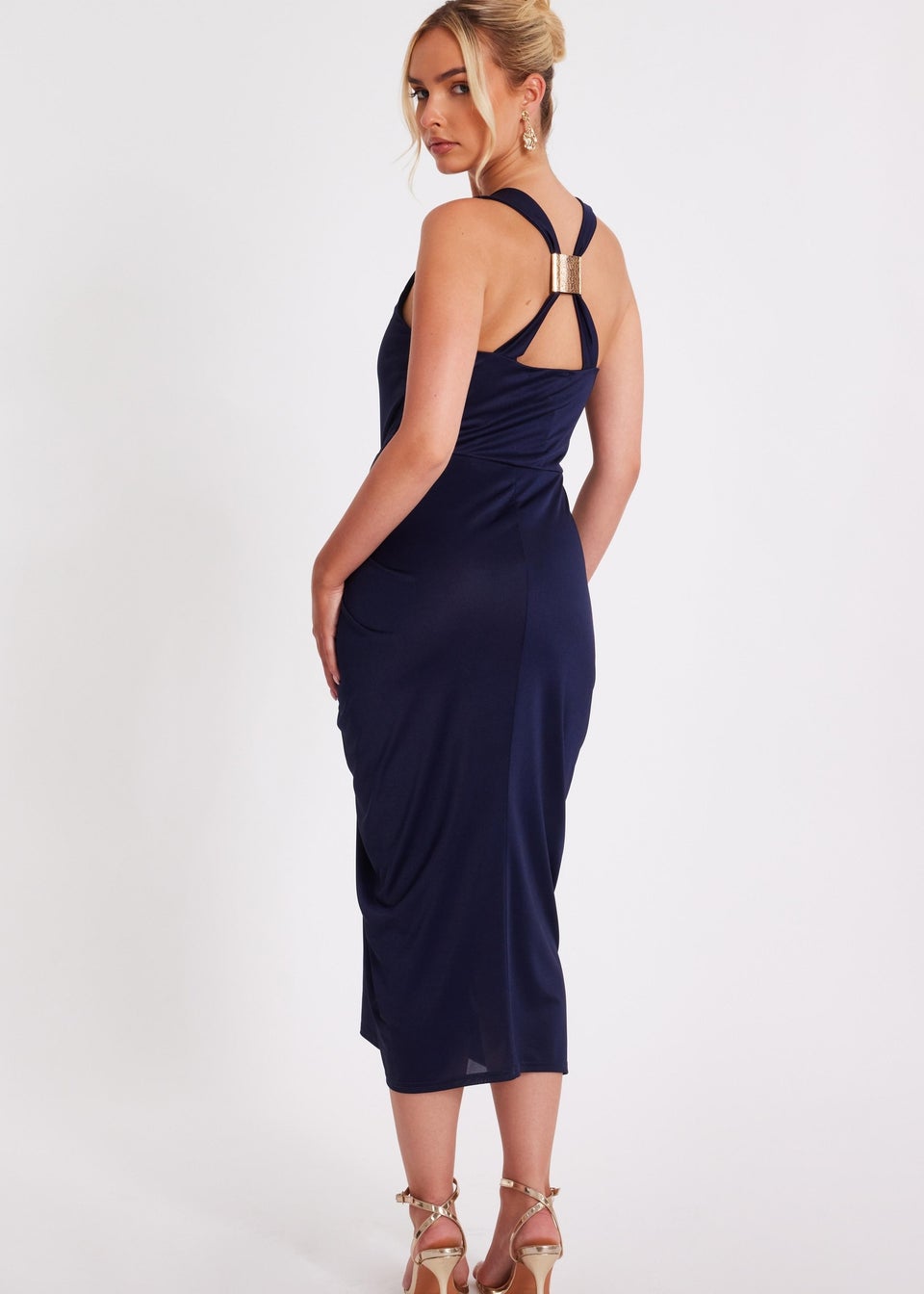 Quiz Navy Cowl Neck Midi Dress
