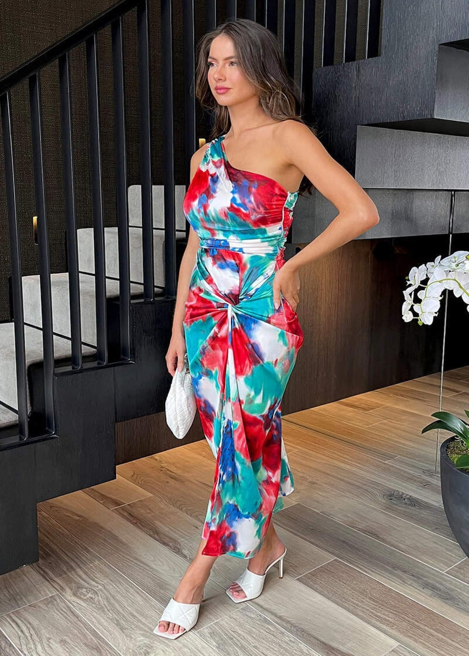 AX Paris Multi Tie Dye Printed One Shoulder Knot Skirt Midi Dress