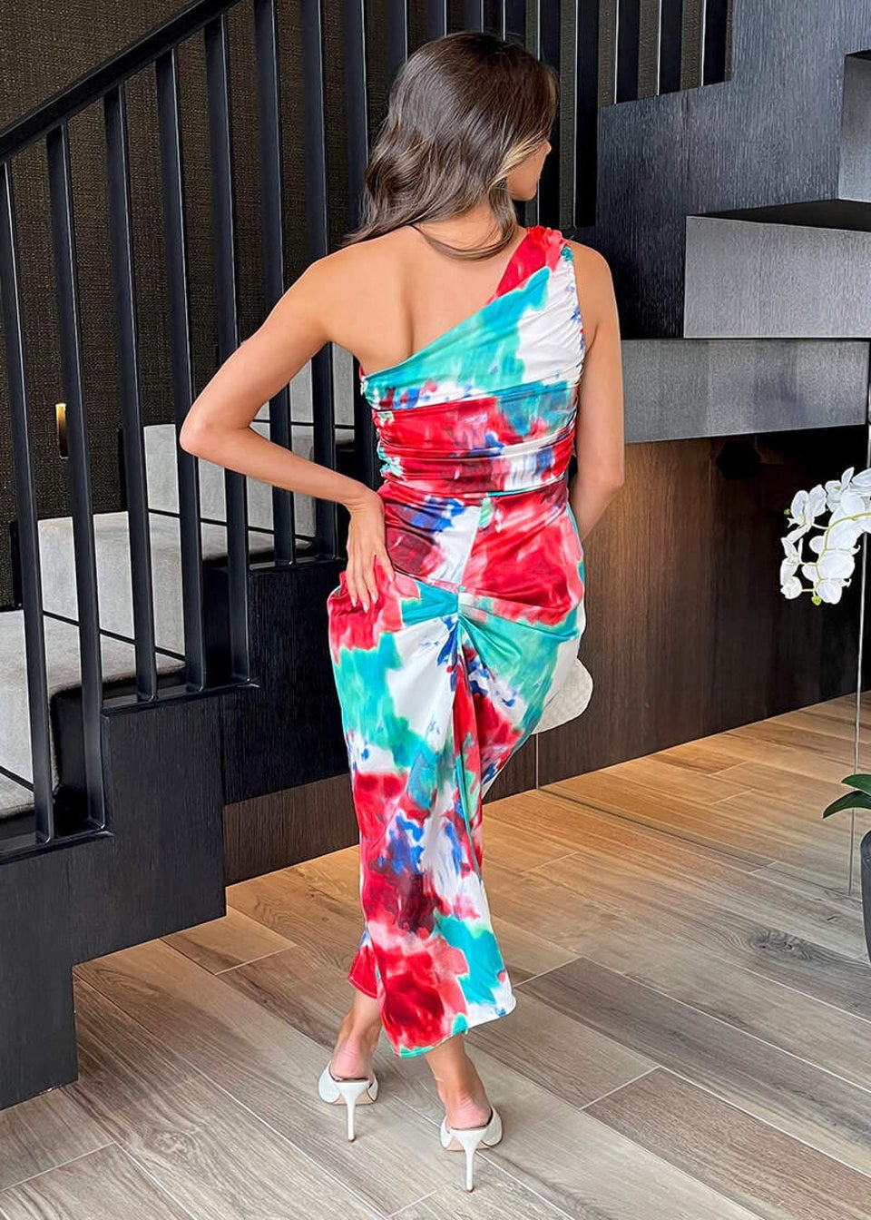 AX Paris Multi Tie Dye Printed One Shoulder Knot Skirt Midi Dress