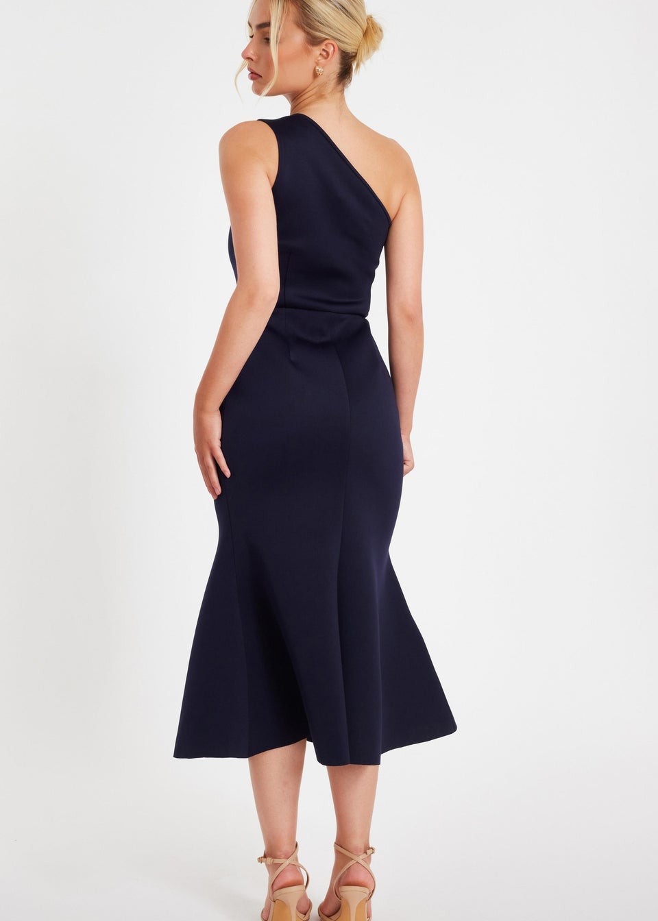 Quiz Navy One Shoulder Peplum Dress