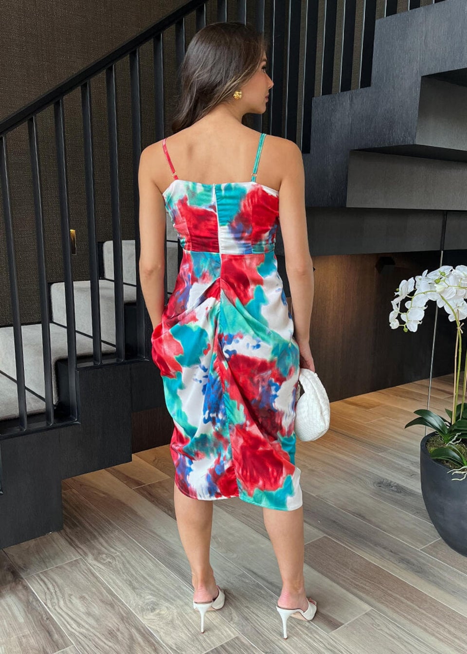 AX Paris Multi Tie Dye Printed Strappy Wrap Top Gathered Skirt Midi Dress