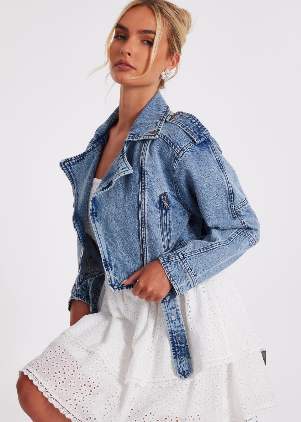 Quiz Blue Denim Biker Jacket