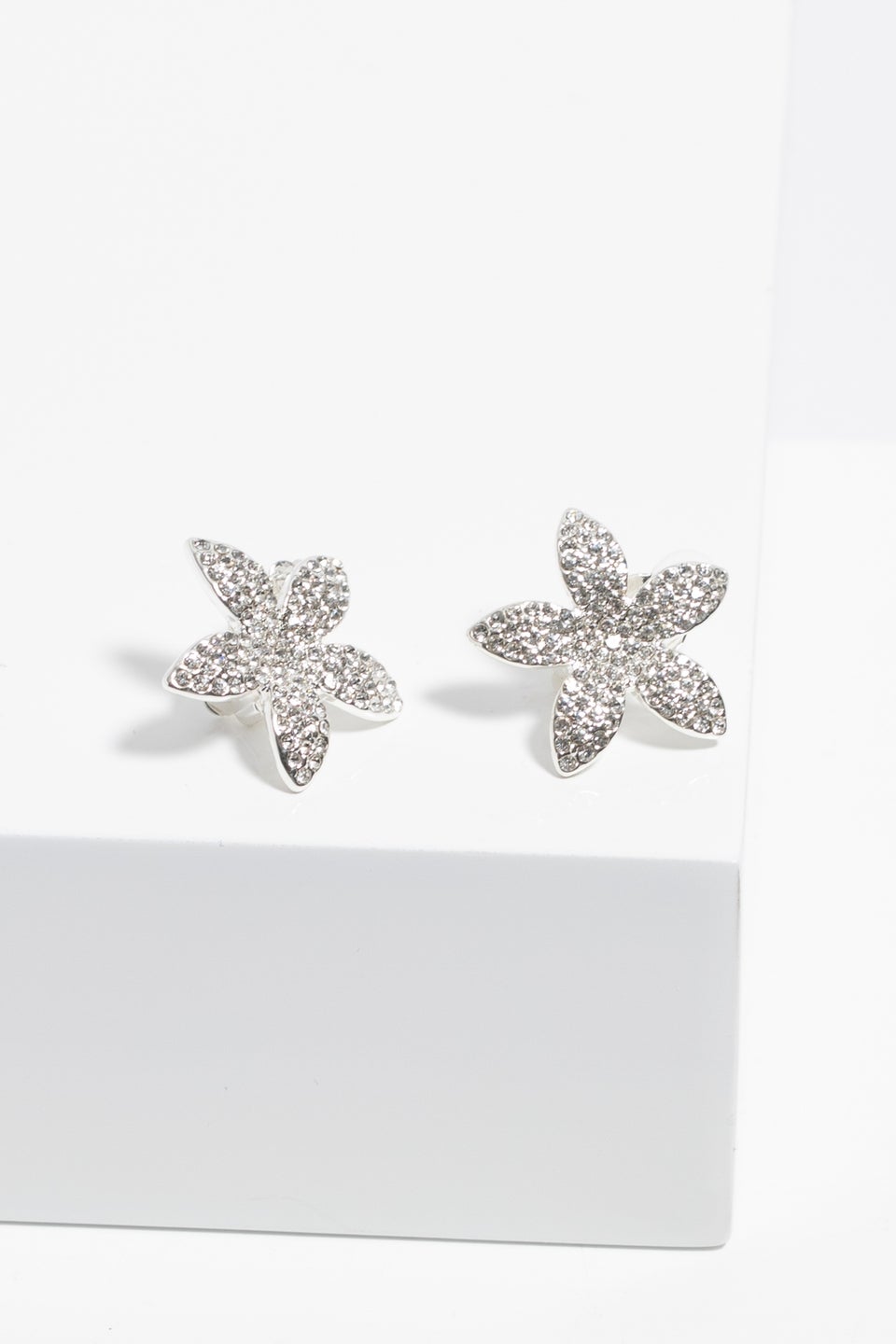 Jon Richard Silver Plated Pave Floral Earrings