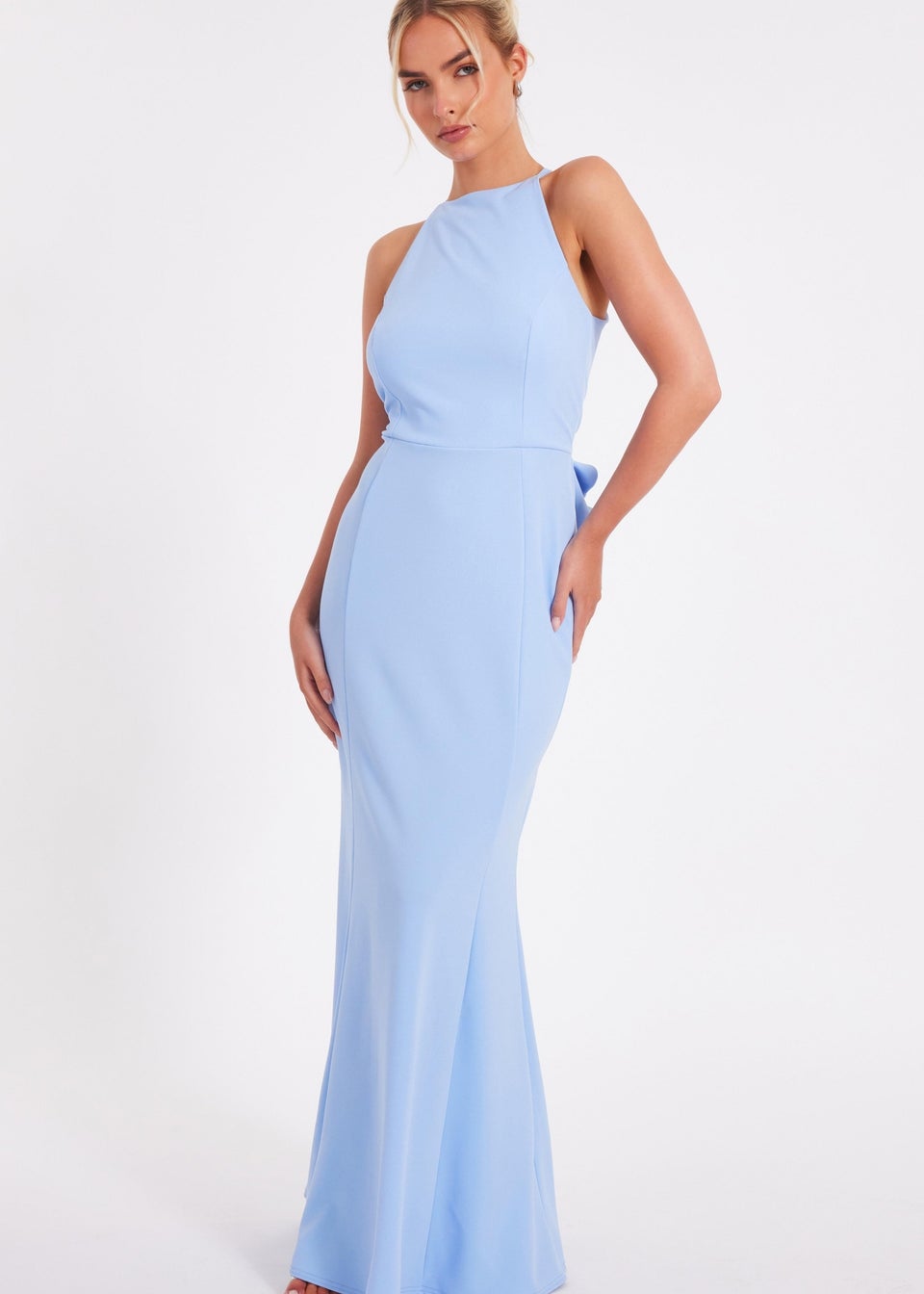 Quiz Blue Halter Neck Fishtail Maxi Dress