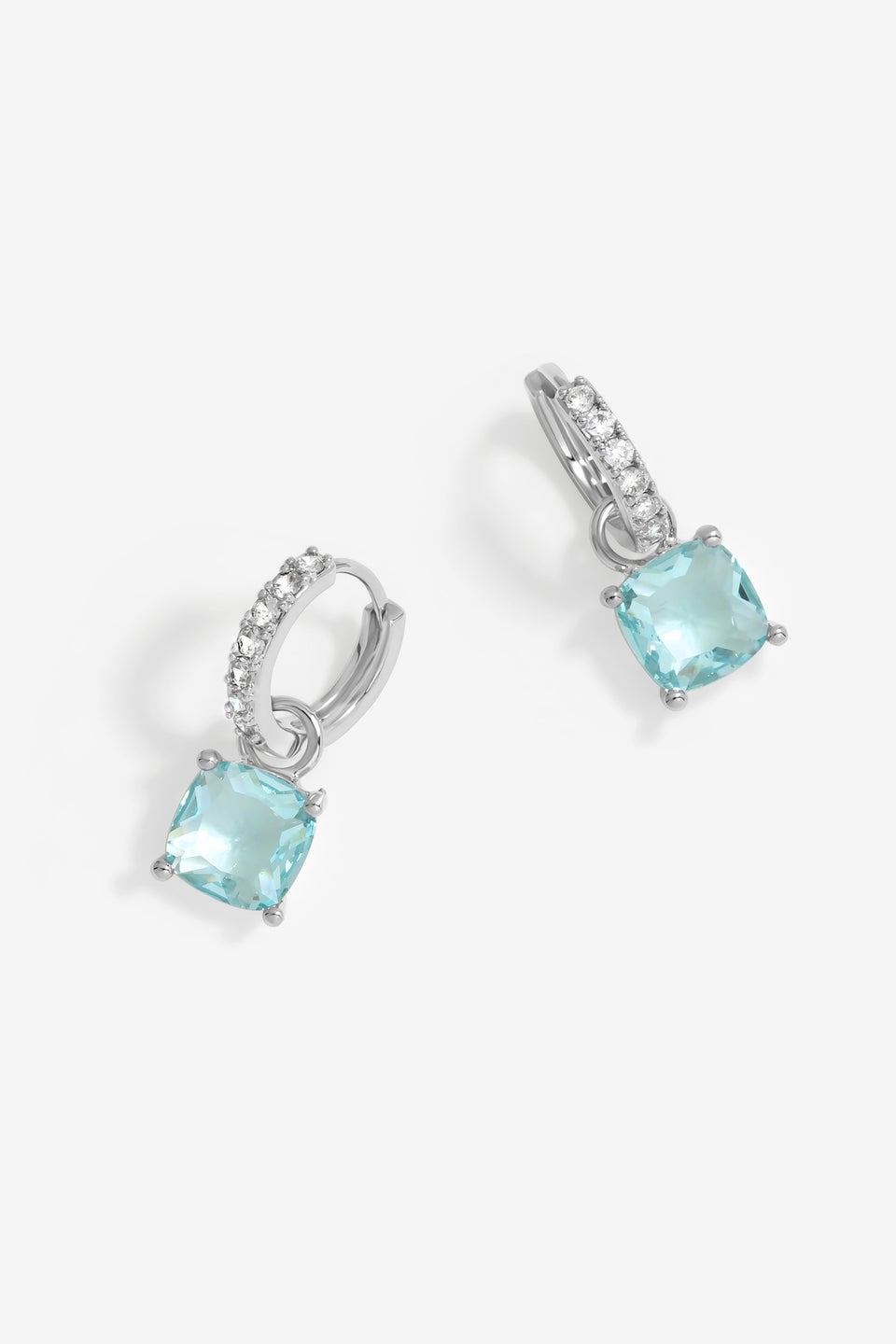 Jon Richard Rhodium Plated & Aqua Huggie Earrings
