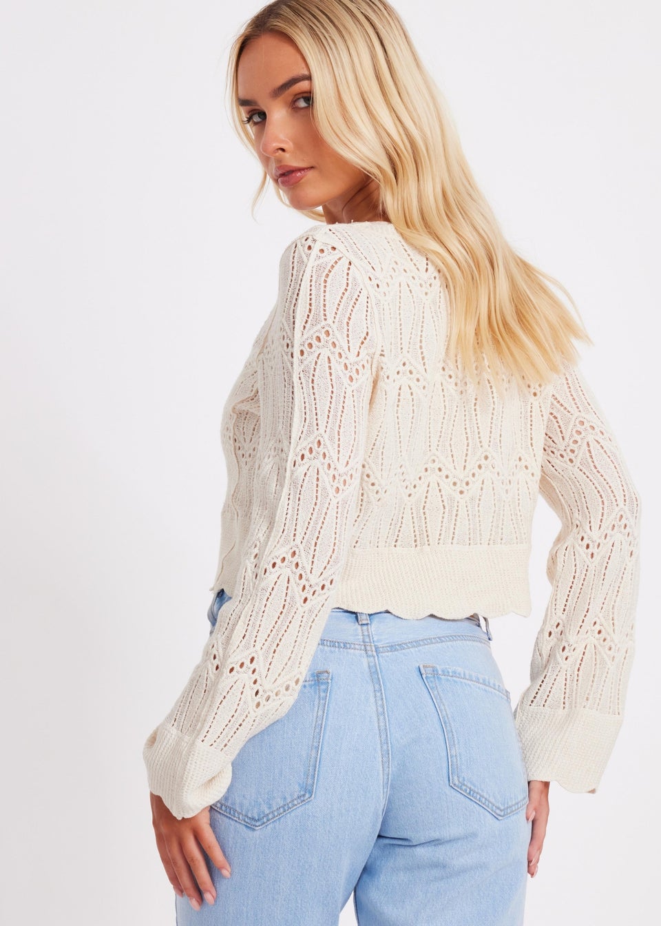 Quiz Cream Knit Cropped Cardigan