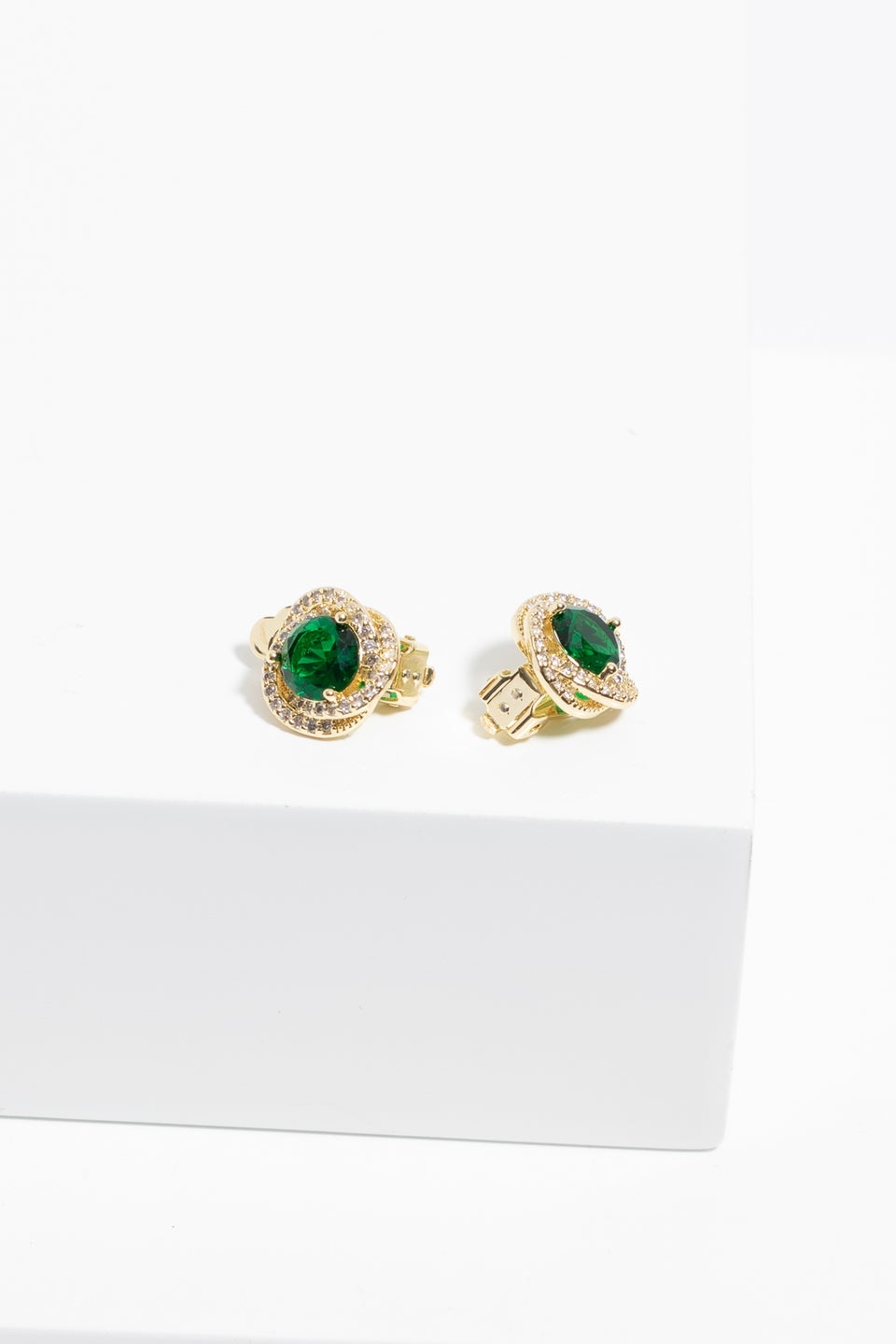 Jon Richard Gold Plated & Emerald Twist Halo Clip Earrings
