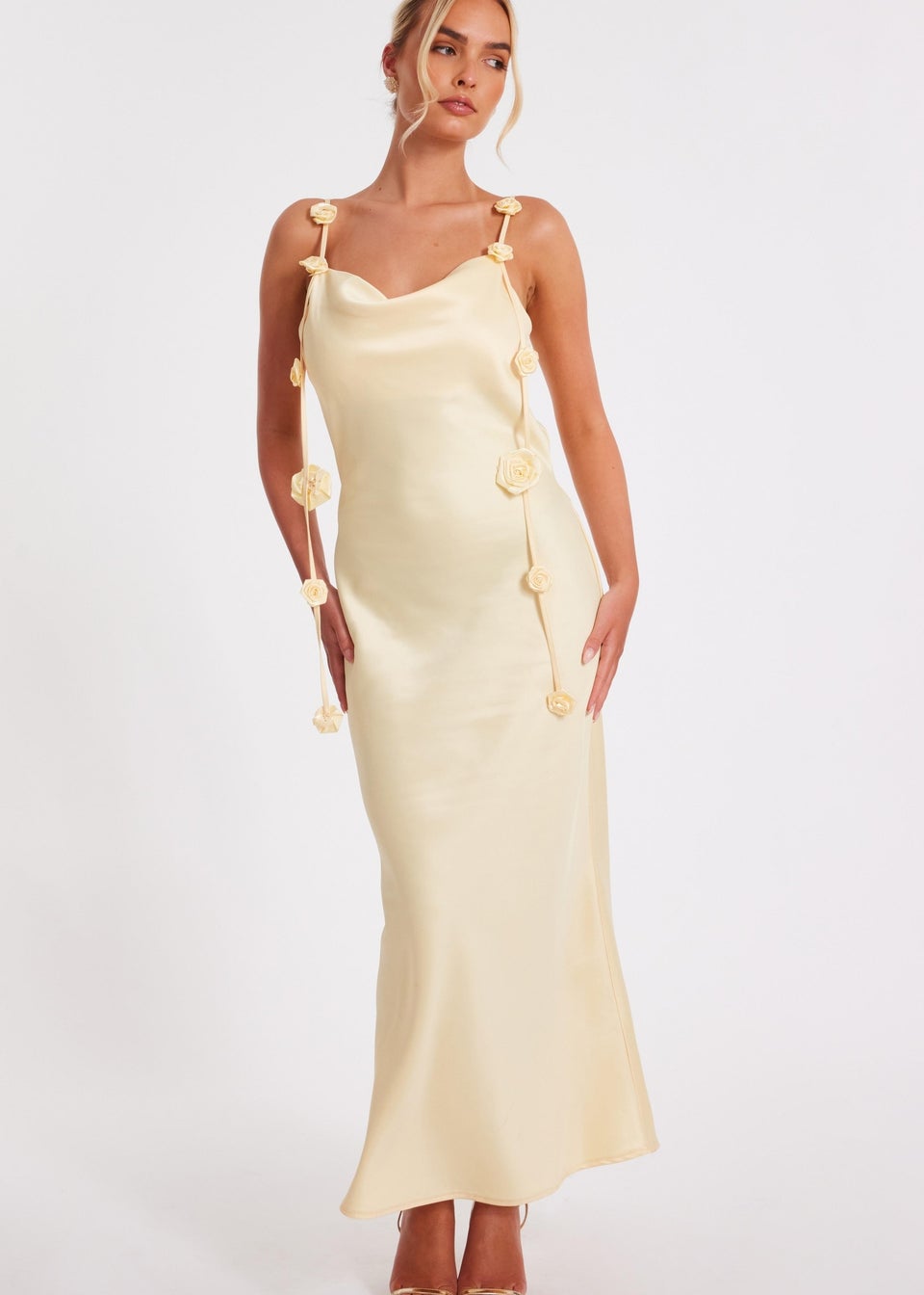 Quiz Yellow Satin Midaxi Dress