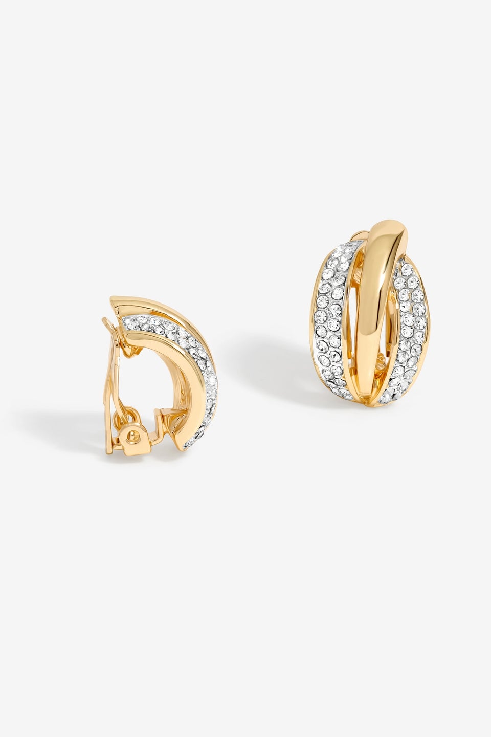 Jon Richard Gold Plated & Crystal Ribbed Clip Earrings