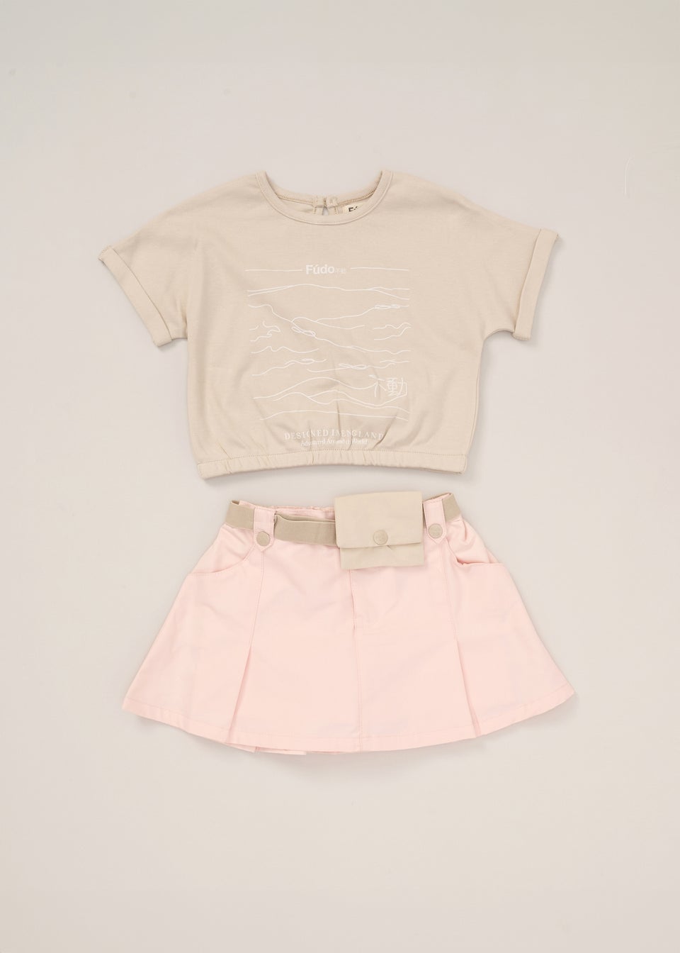 Fudo Beige T Shirt Skirt & Belt Purse Outfit Set (2-7yrs)