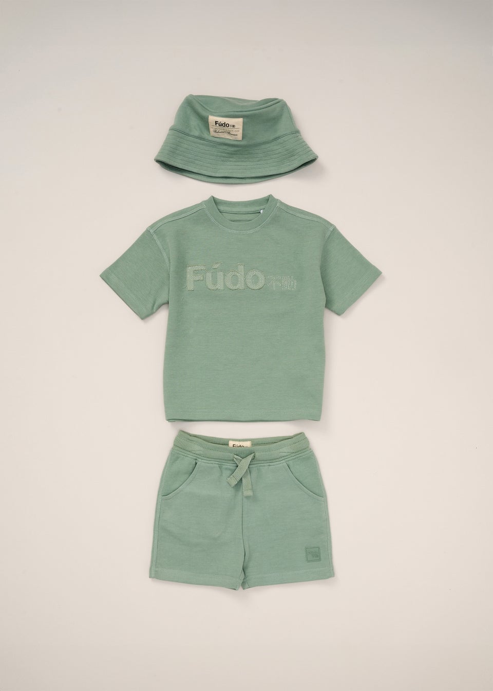 Fudo Soft Green T Shirt Shorts & Bucket Hat Outfit Set (12-24mnths)