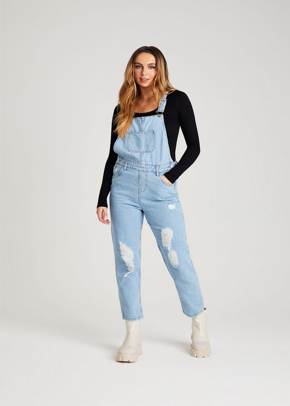 Urban Bliss Blue Ripped Long Dungaree