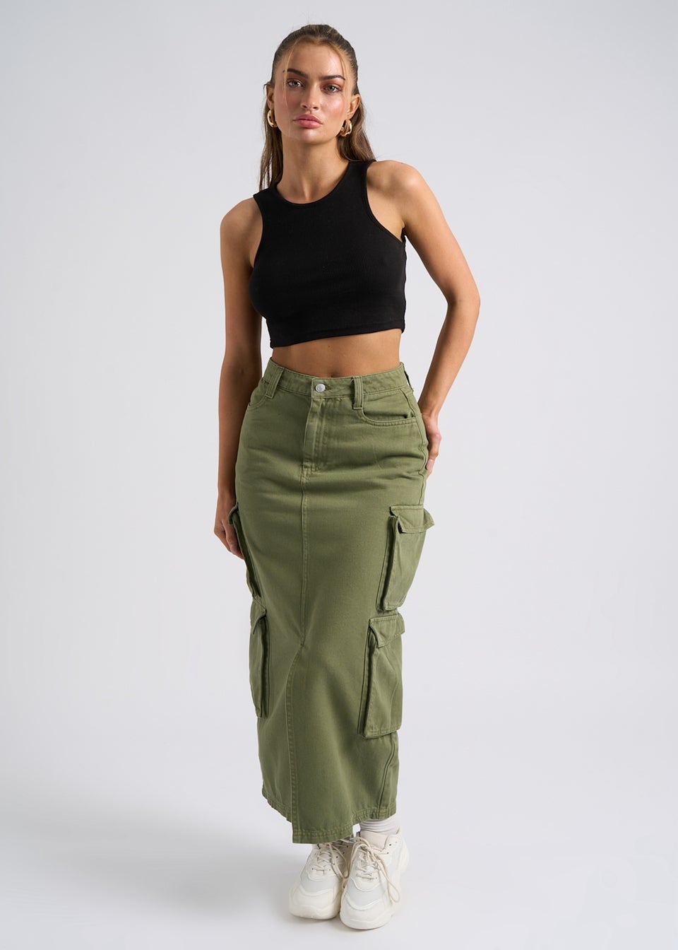 Urban Bliss Khaki Mid Cargo Maxi Skirt