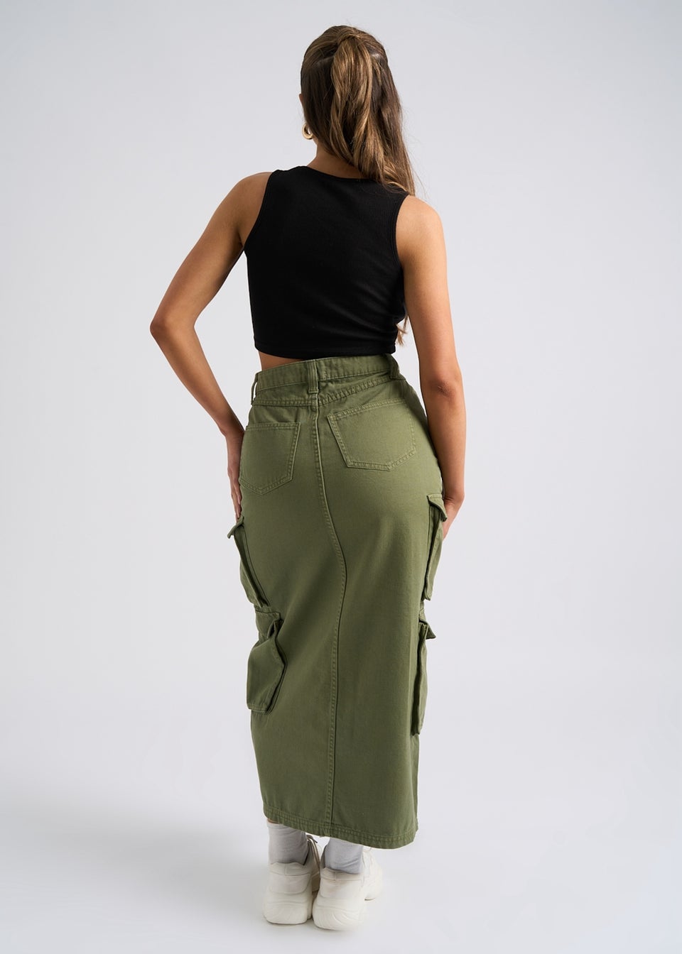 Urban Bliss Khaki Mid Cargo Maxi Skirt