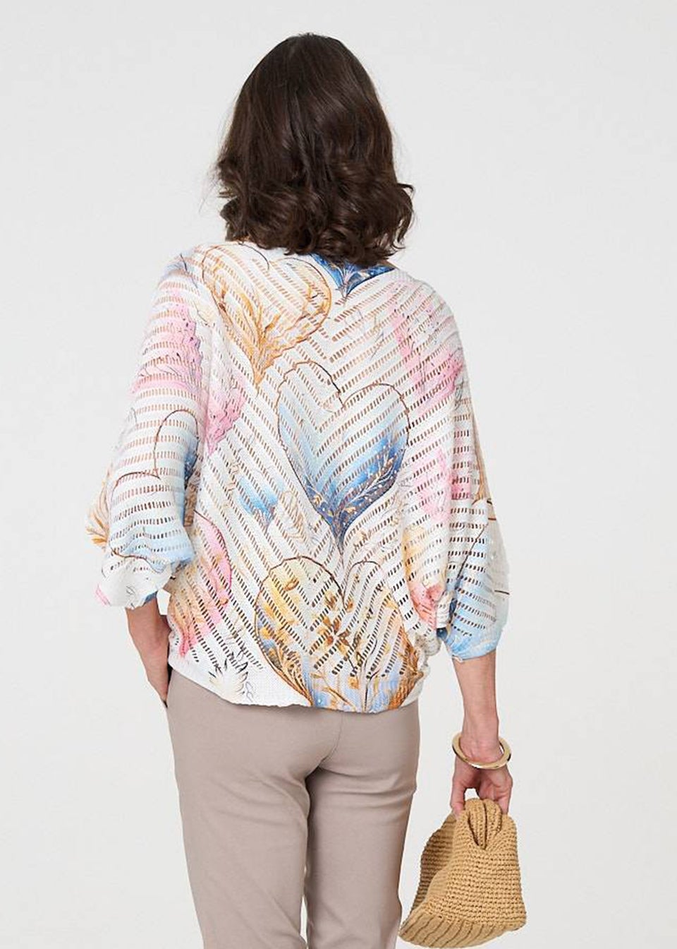 Izabel London Pink Heart Print Open Knit 3/4 Sleeve Top