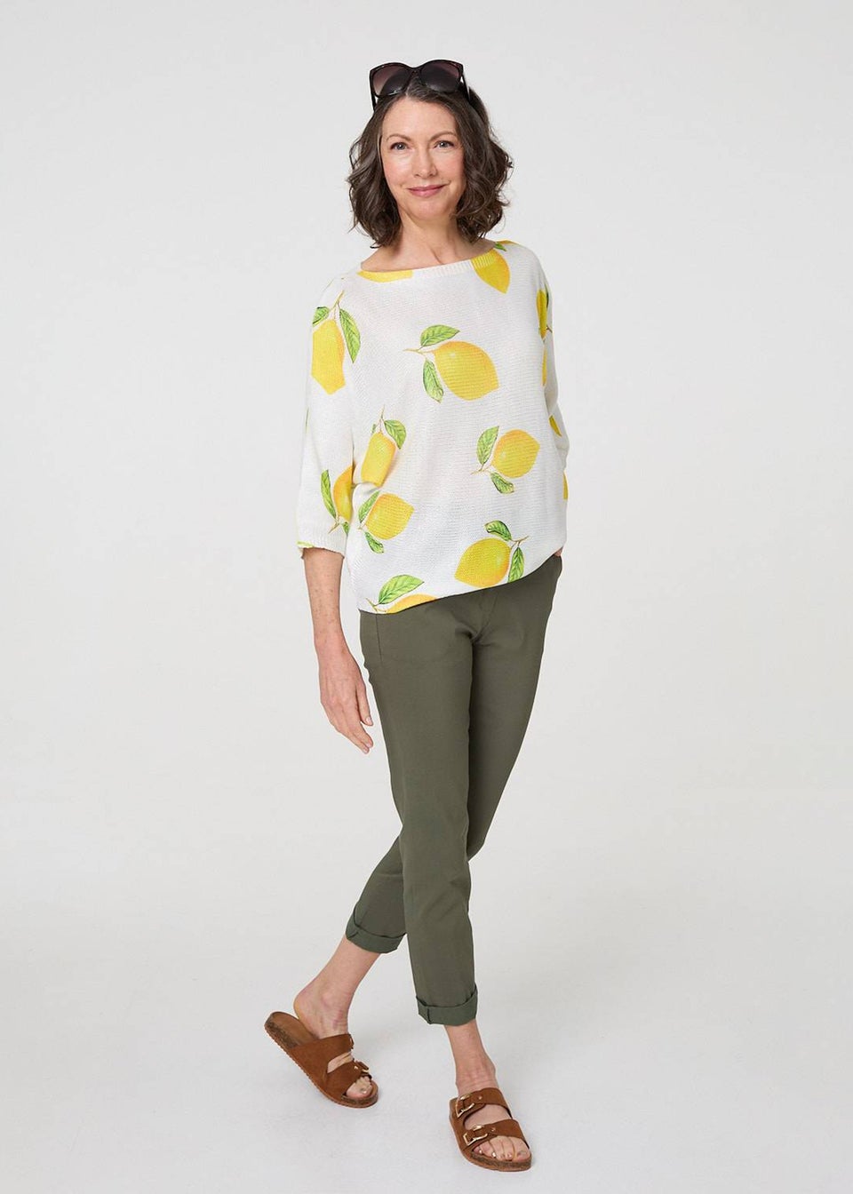 Izabel London Yellow Printed 3/4 Sleeve Knit Texture Top