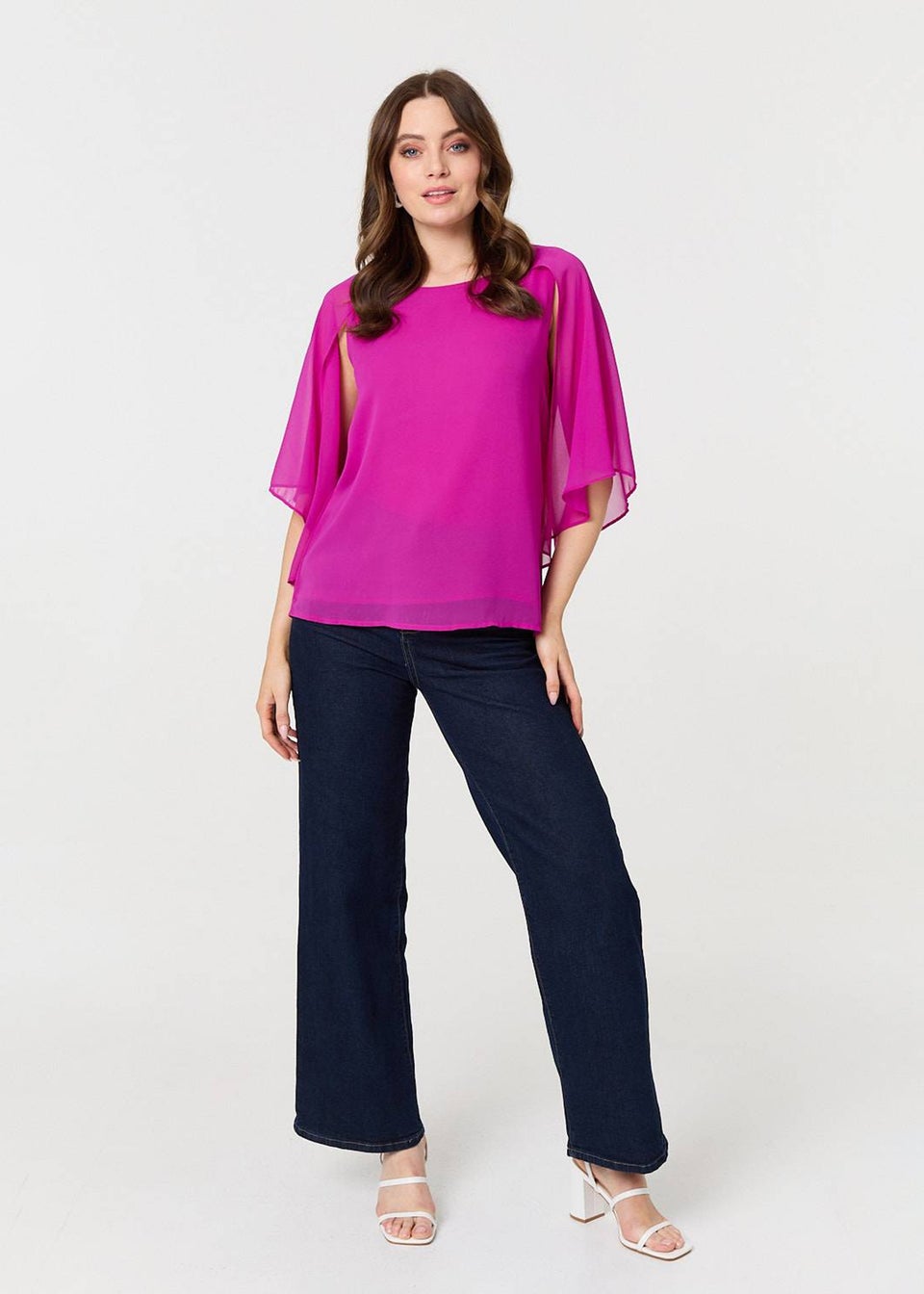 Izabel London Orchid Semi Sheer Cut Out 3/4 Sleeve Blouse