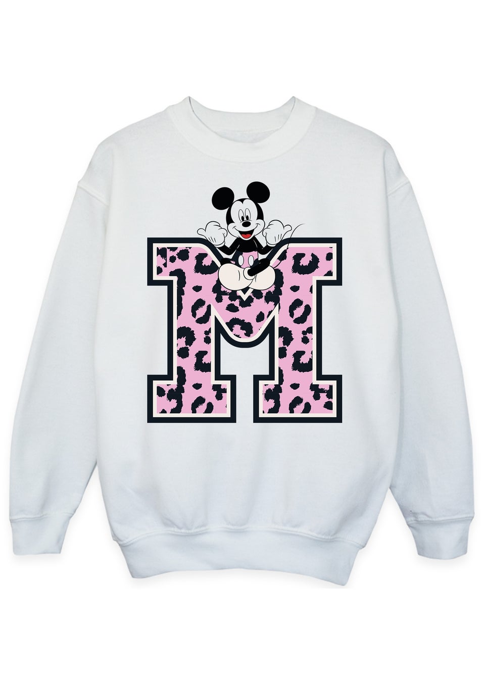 Disney Mickey Mouse Leopard M Girls White Sweatshirt (3-13 Years)