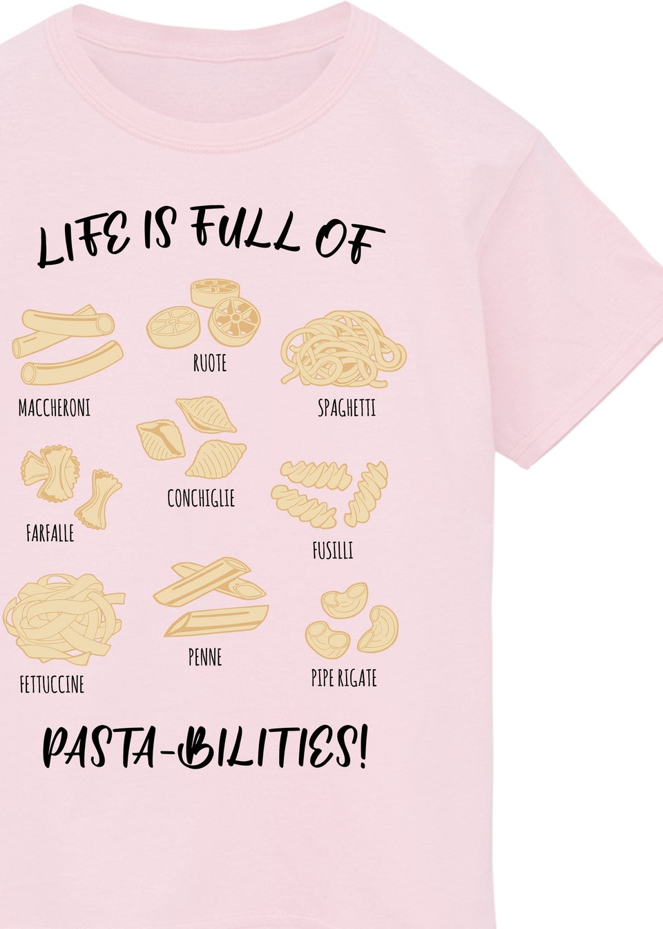 Brands In Life Is Full Of Pasta-bilities Kids Pink T-Shirt (3-13 Years)