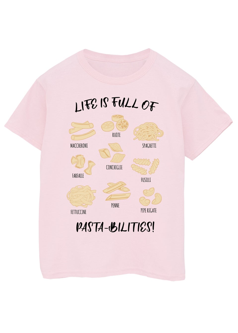 Brands In Life Is Full Of Pasta-bilities Kids Pink T-Shirt (3-13 Years)