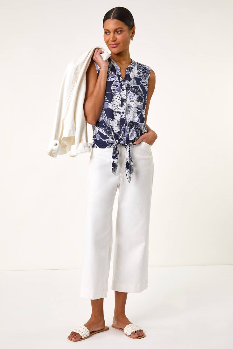 Roman Lilac Textured Floral Tie Blouse