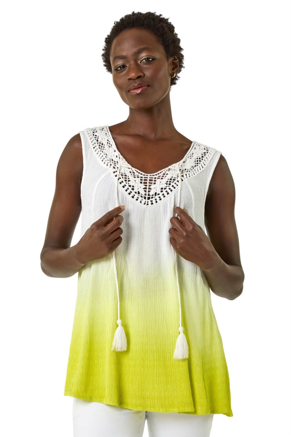 Roman Lime Cotton Lace Detail Ombre Vest Top