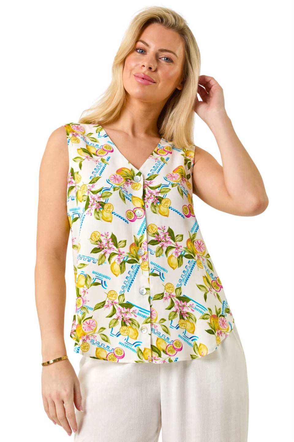Roman Ivory Petite Floral Lemon Blouse