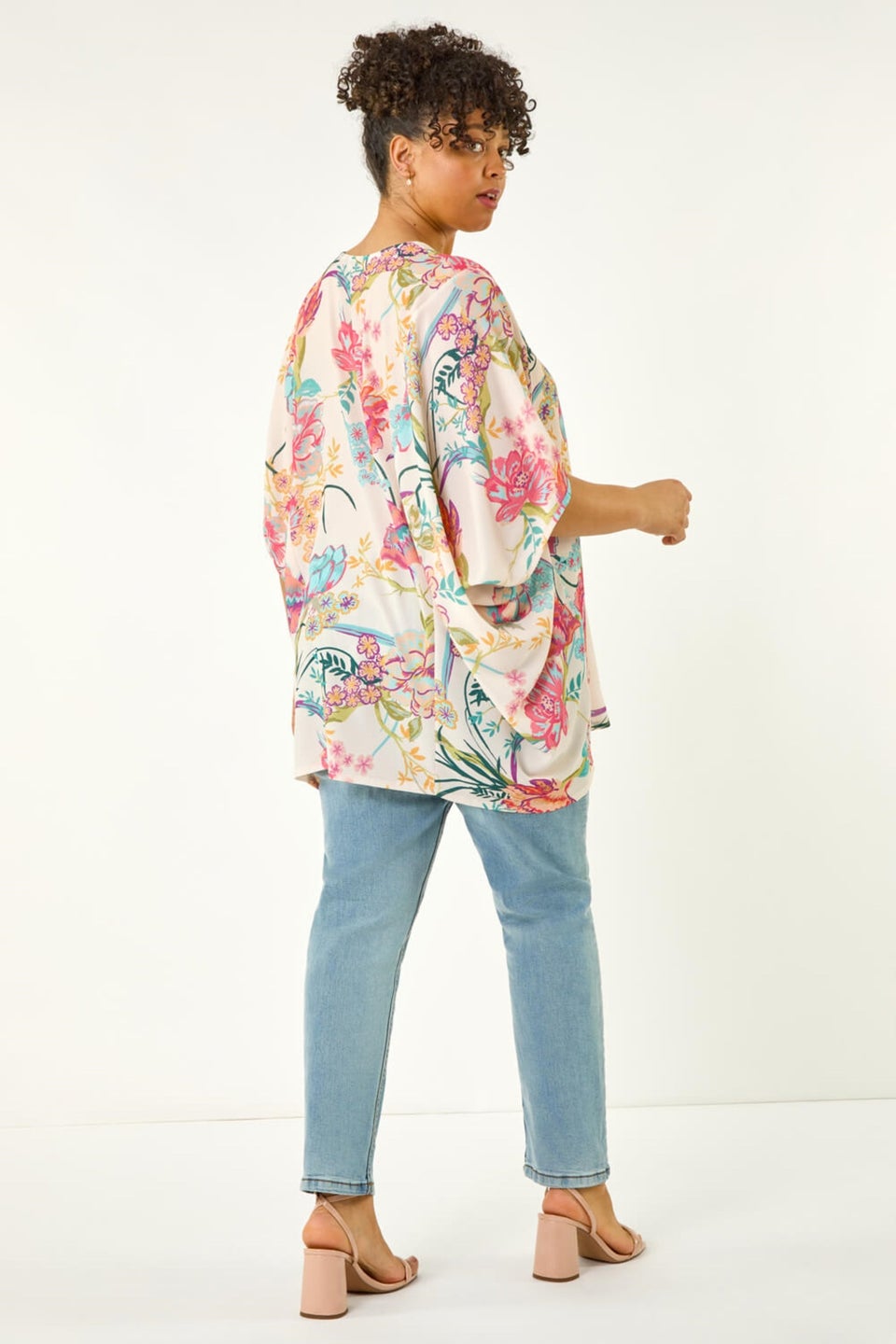 Roman Pink Curve Floral Cocoon Woven Top
