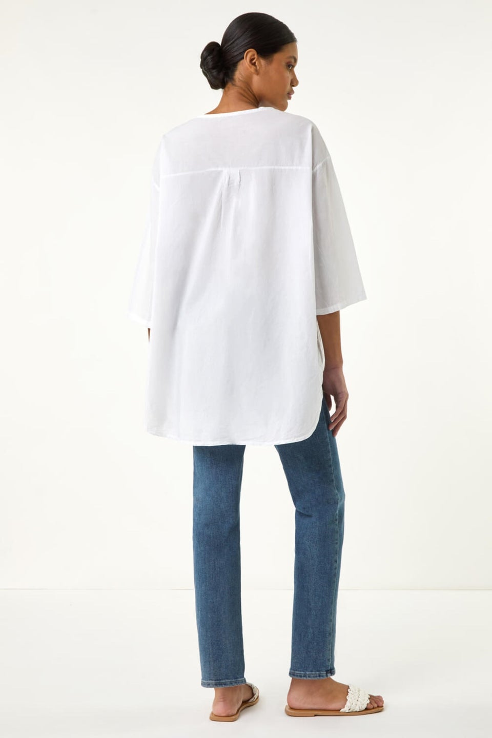 Roman Ivory Cotton Floral Embroidered Tunic Top