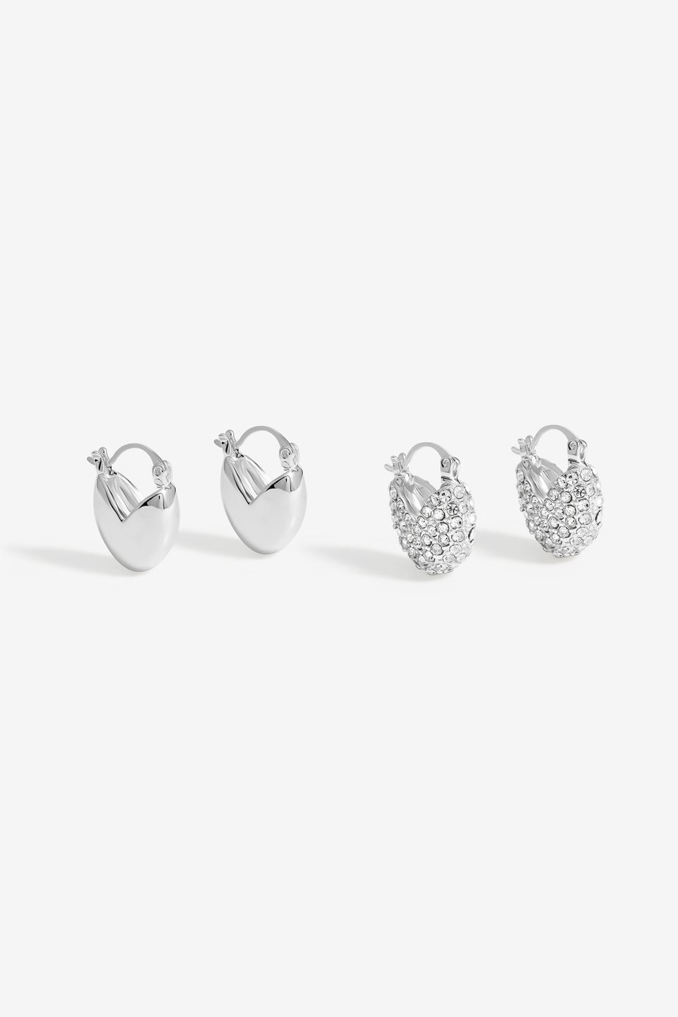 Mood Silver Crystal Puffed Heart Huggie Hoop Earrings Pack Of