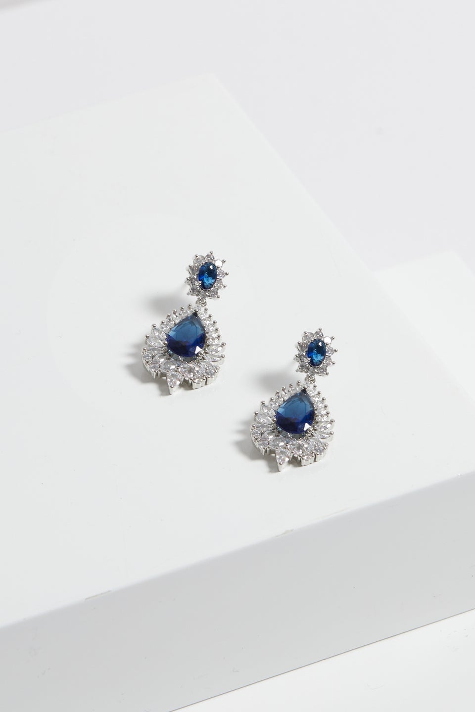 Jon Richard Silver Rhodium Plated Cubic Zirconia & Sapphire Statement Earrings