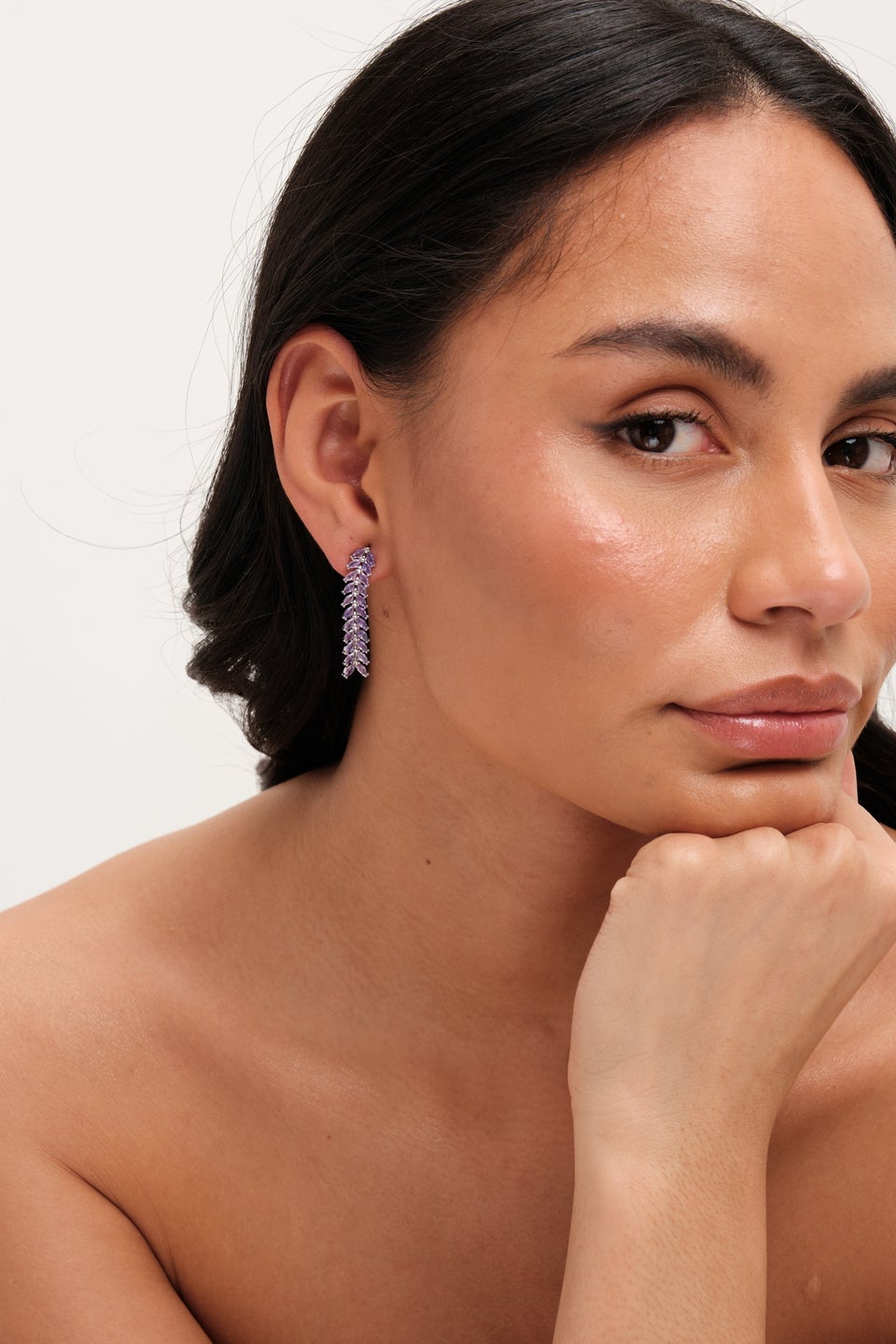 Jon Richard Silver Rhodium Plated Lavender Leaf Earrings