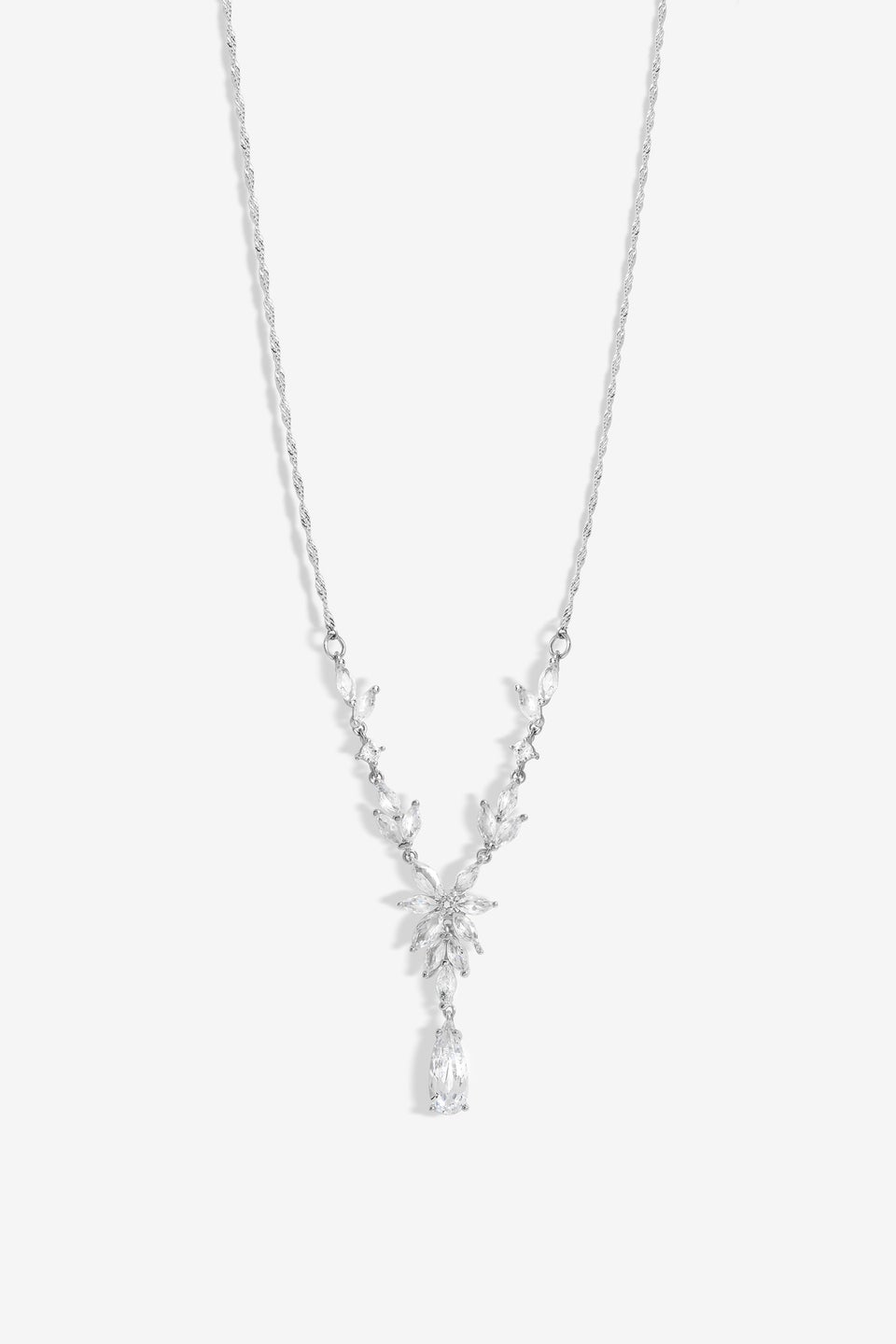 Jon Richard Rhodium Plated Cubic Zirconia Floral Y Necklace