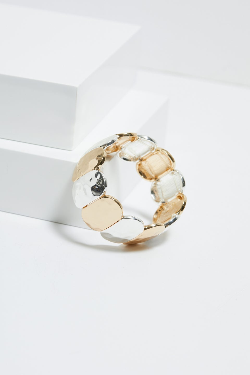 Mood Two Tone Hammered Stretch Bracelet