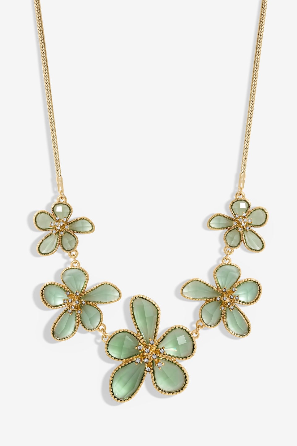 Mood Gold Crystal & Green Glass Flower Necklace